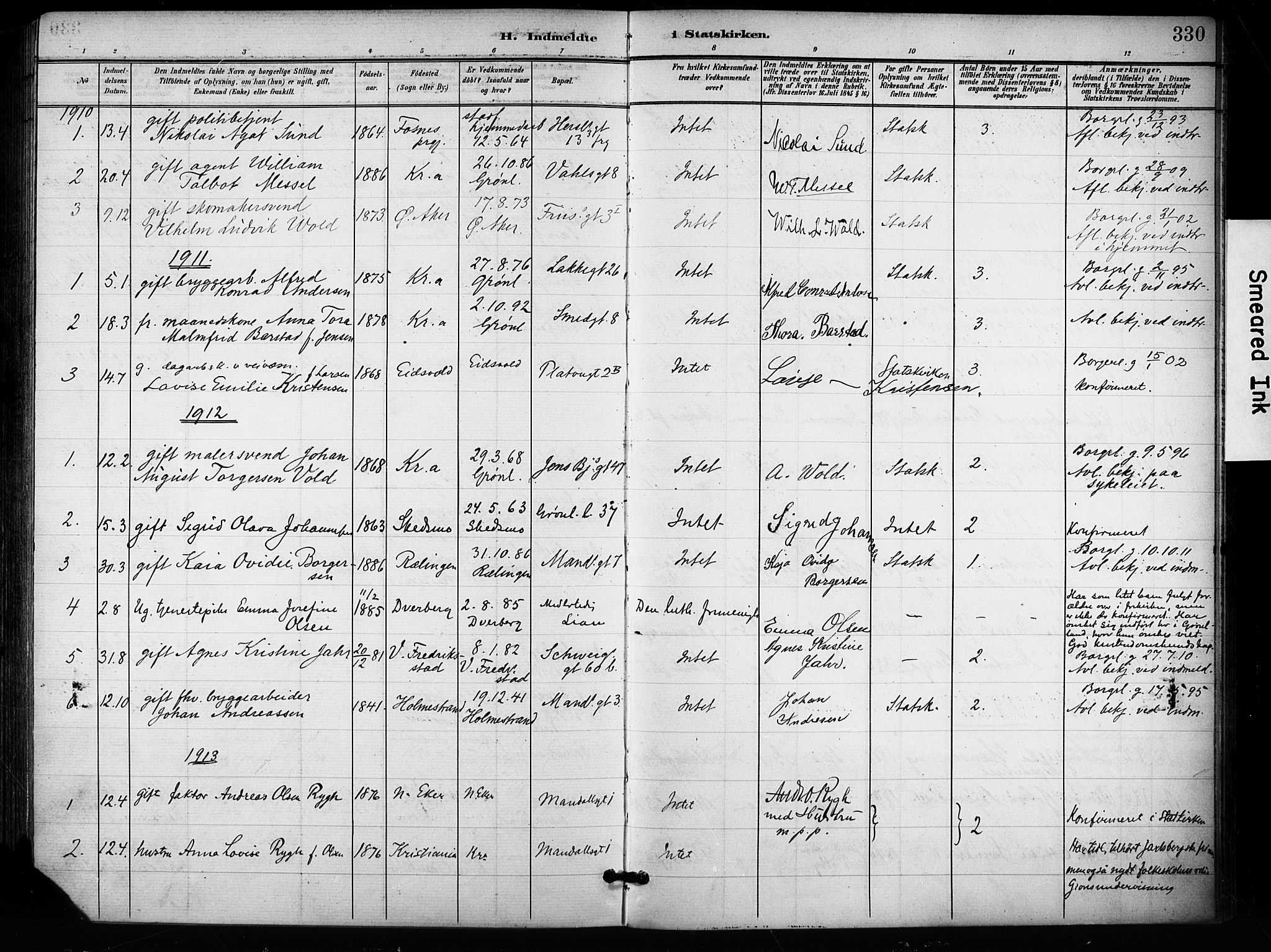 Grønland prestekontor Kirkebøker, SAO/A-10848/F/Fa/L0015: Parish register (official) no. 15, 1899-1919, p. 330