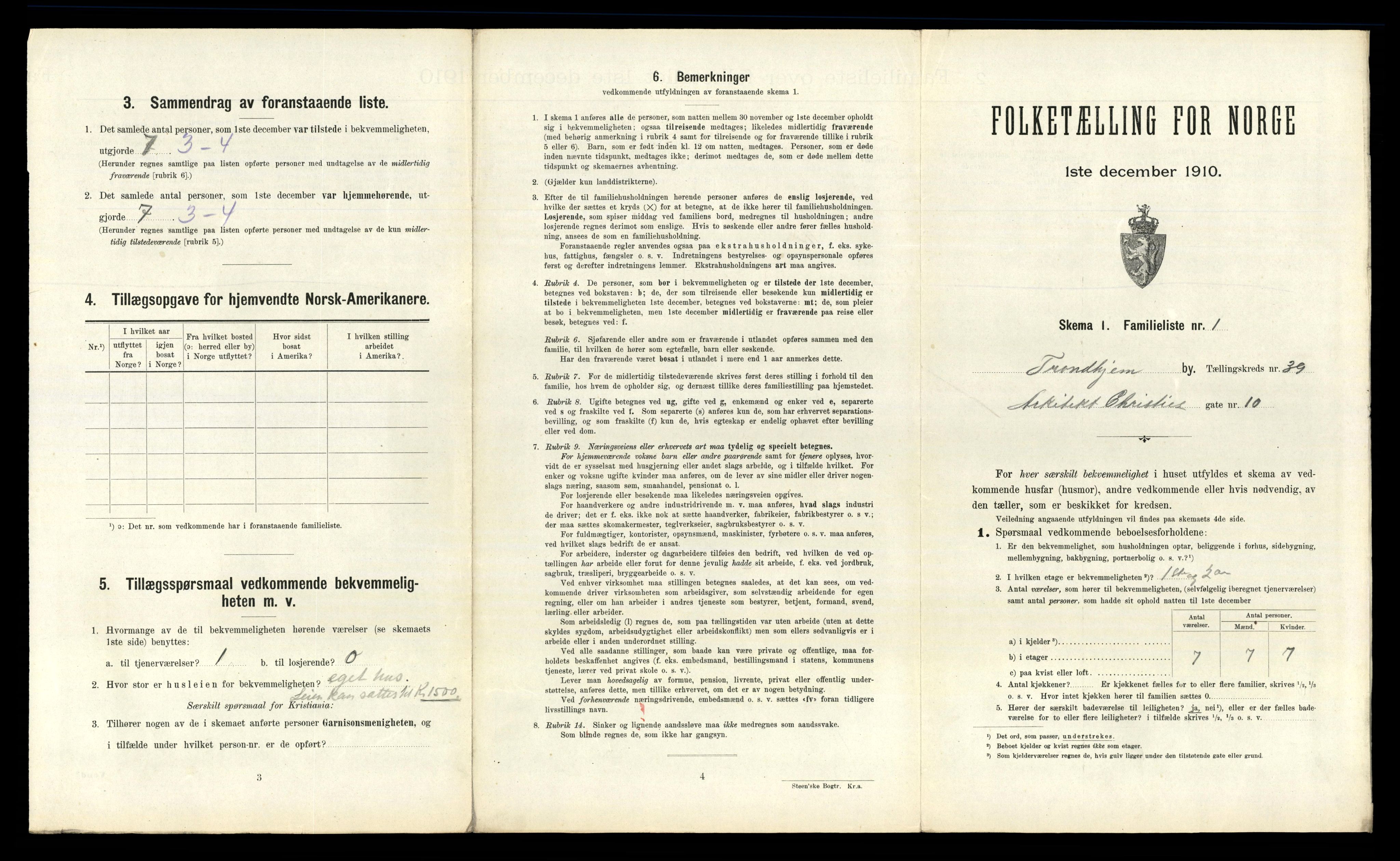 RA, 1910 census for Trondheim, 1910, p. 10463