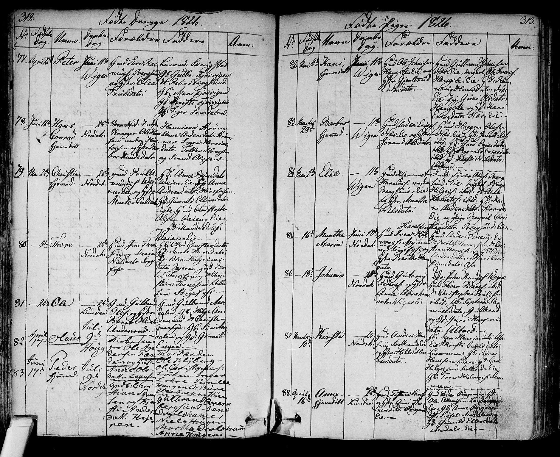 Norderhov kirkebøker, AV/SAKO-A-237/F/Fa/L0009: Parish register (official) no. 9, 1819-1837, p. 312-313