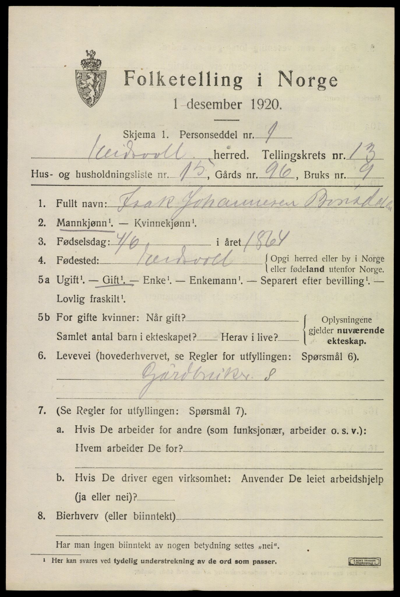SAO, 1920 census for Eidsvoll, 1920, p. 20123