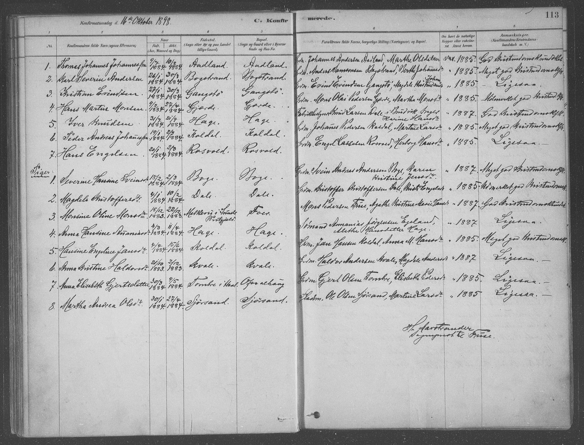 Fusa sokneprestembete, AV/SAB-A-75401/H/Haa: Parish register (official) no. B 1, 1880-1938, p. 113