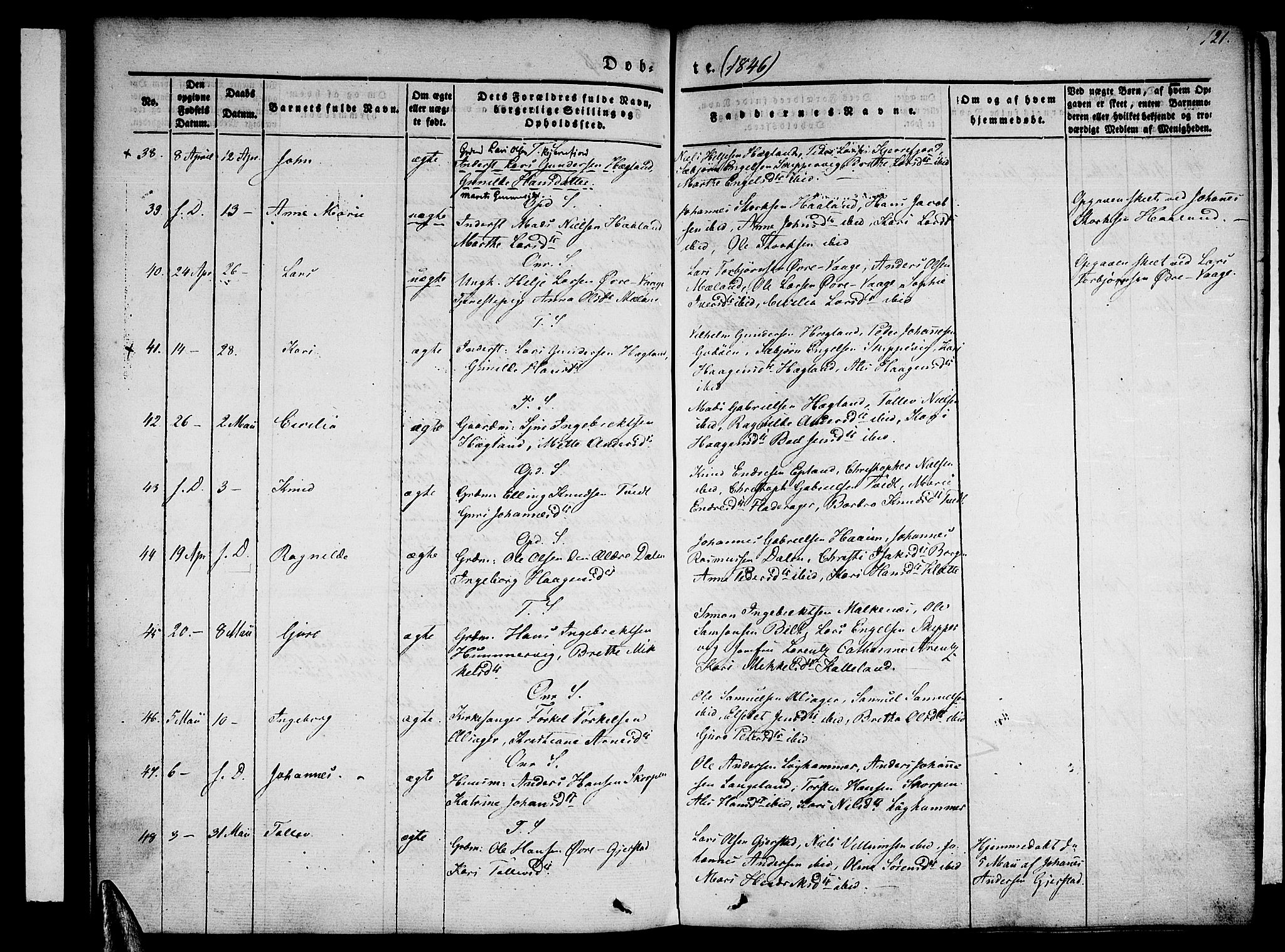 Tysnes sokneprestembete, AV/SAB-A-78601/H/Haa: Parish register (official) no. A 9, 1837-1848, p. 121
