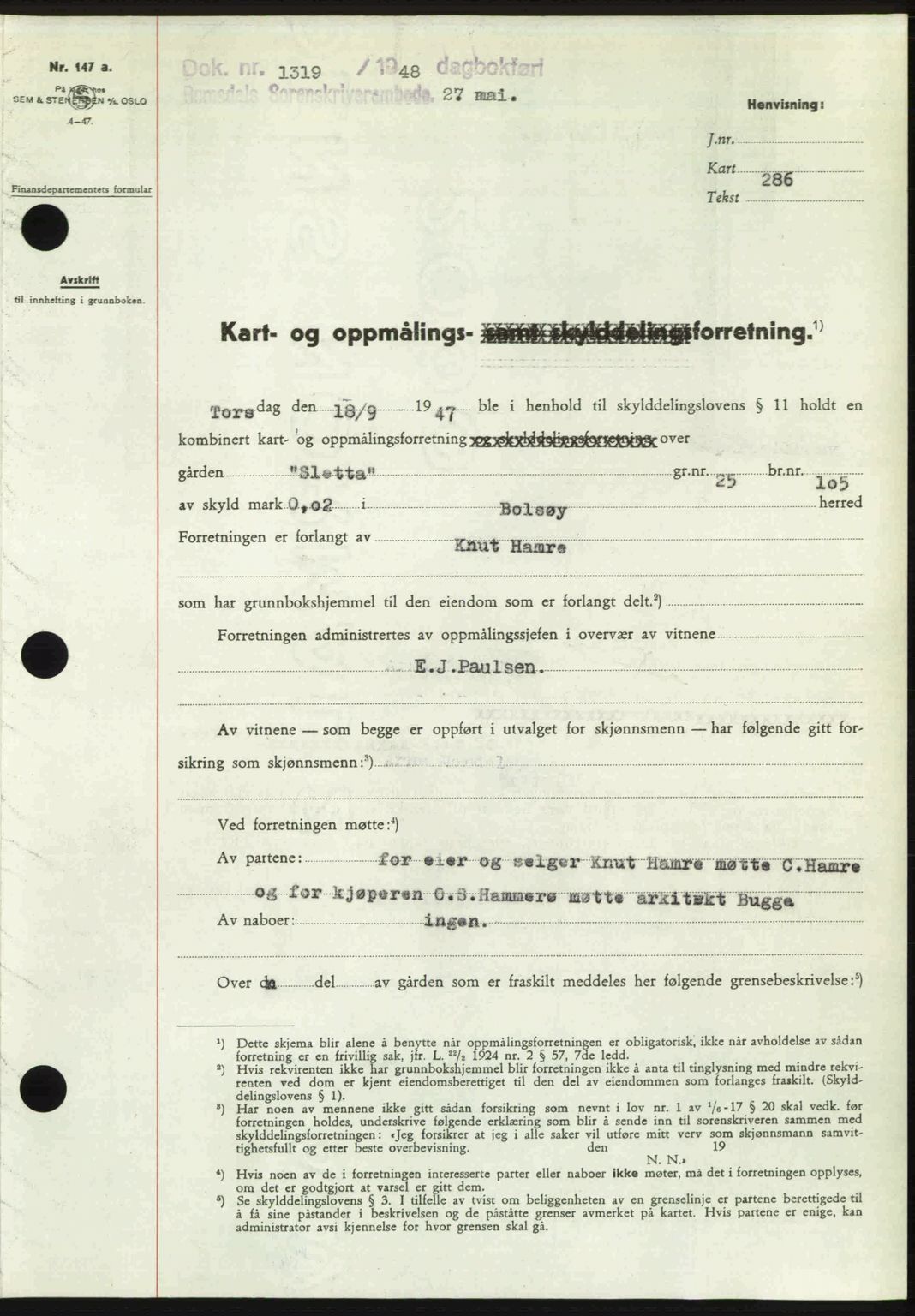 Romsdal sorenskriveri, AV/SAT-A-4149/1/2/2C: Mortgage book no. A26, 1948-1948, Diary no: : 1319/1948