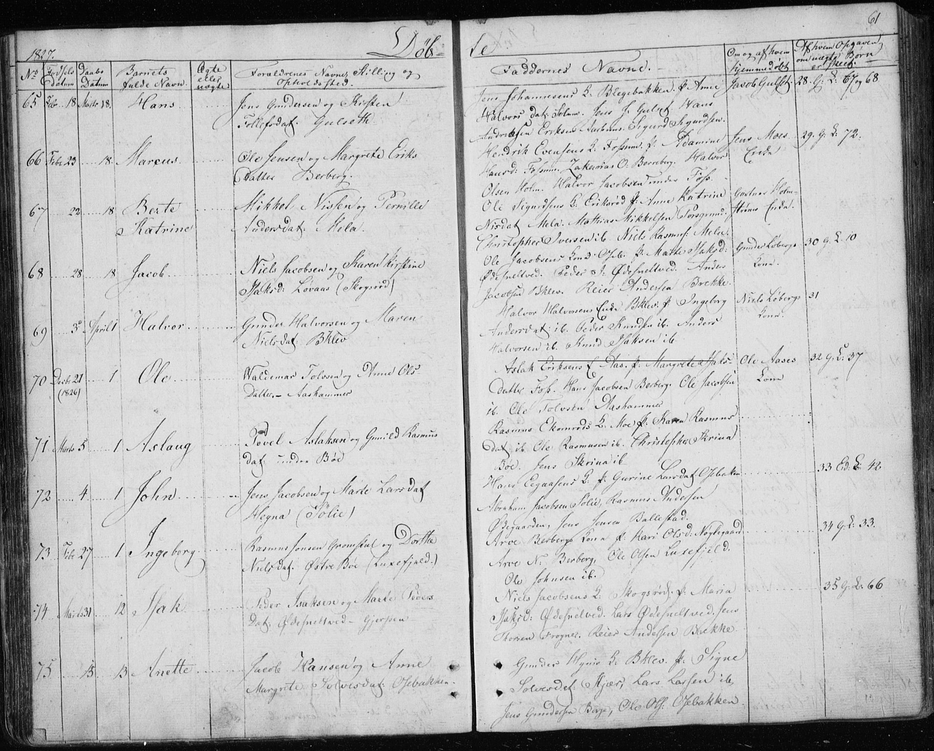 Gjerpen kirkebøker, AV/SAKO-A-265/F/Fa/L0005: Parish register (official) no. I 5, 1823-1829, p. 61