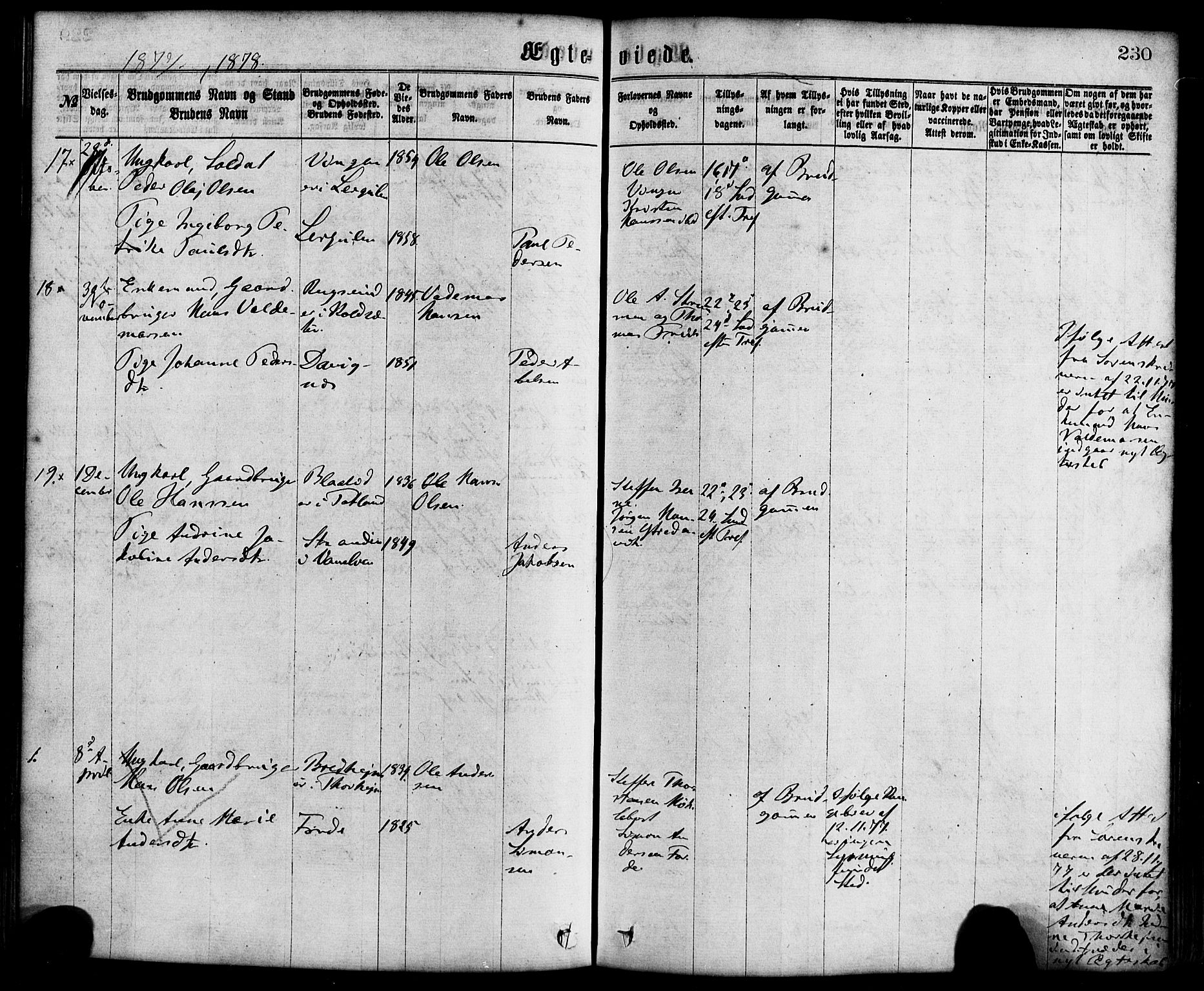 Davik sokneprestembete, AV/SAB-A-79701/H/Haa/Haaa/L0006: Parish register (official) no. A 6, 1867-1881, p. 230