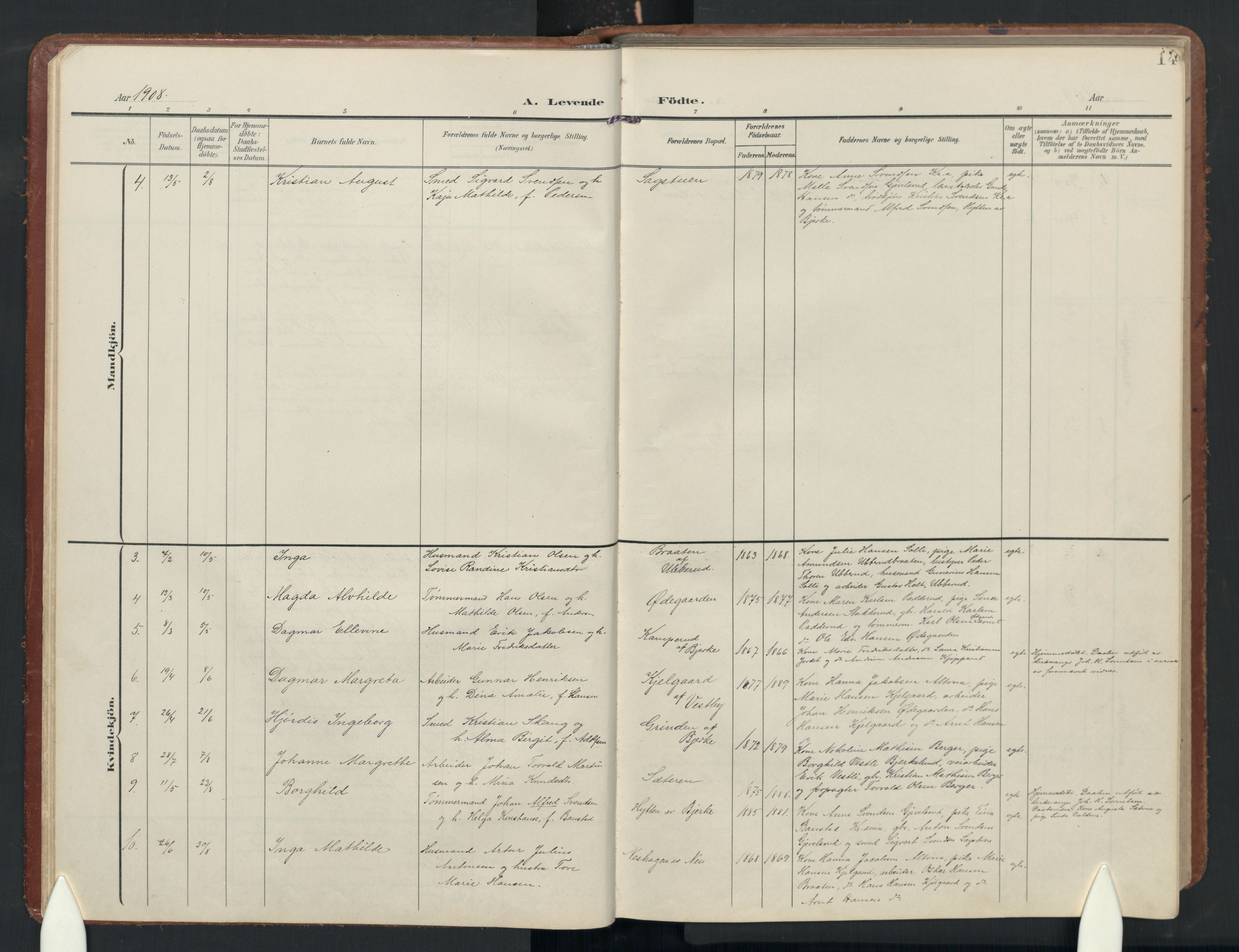 Enebakk prestekontor Kirkebøker, AV/SAO-A-10171c/G/Gb/L0003: Parish register (copy) no. II 3, 1903-1970, p. 14