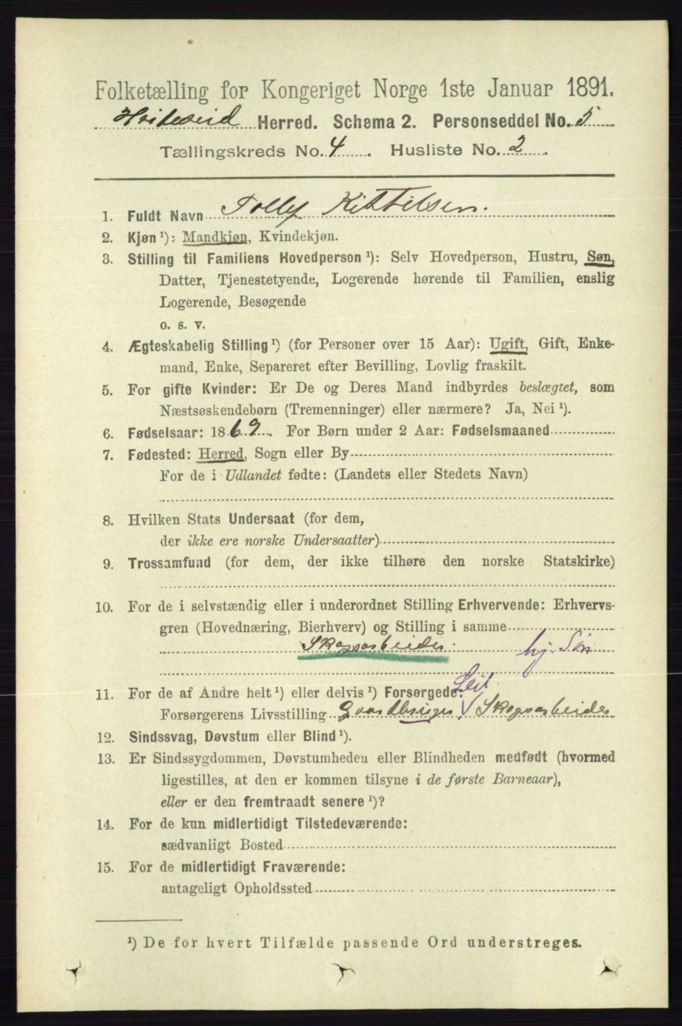 RA, 1891 census for 0829 Kviteseid, 1891, p. 741