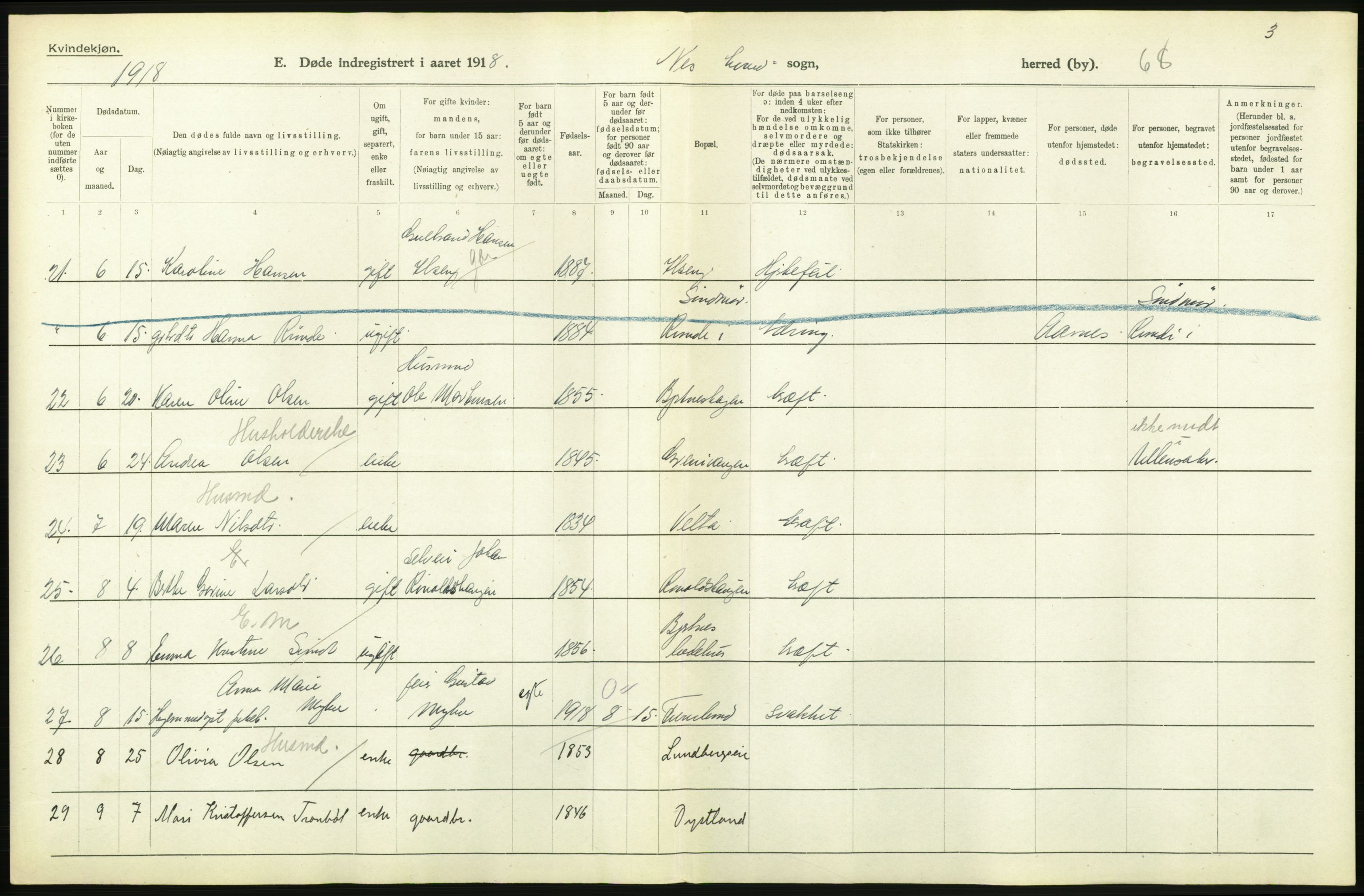 Statistisk sentralbyrå, Sosiodemografiske emner, Befolkning, AV/RA-S-2228/D/Df/Dfb/Dfbh/L0006: Akershus fylke: Døde. Bygder og byer., 1918, p. 612