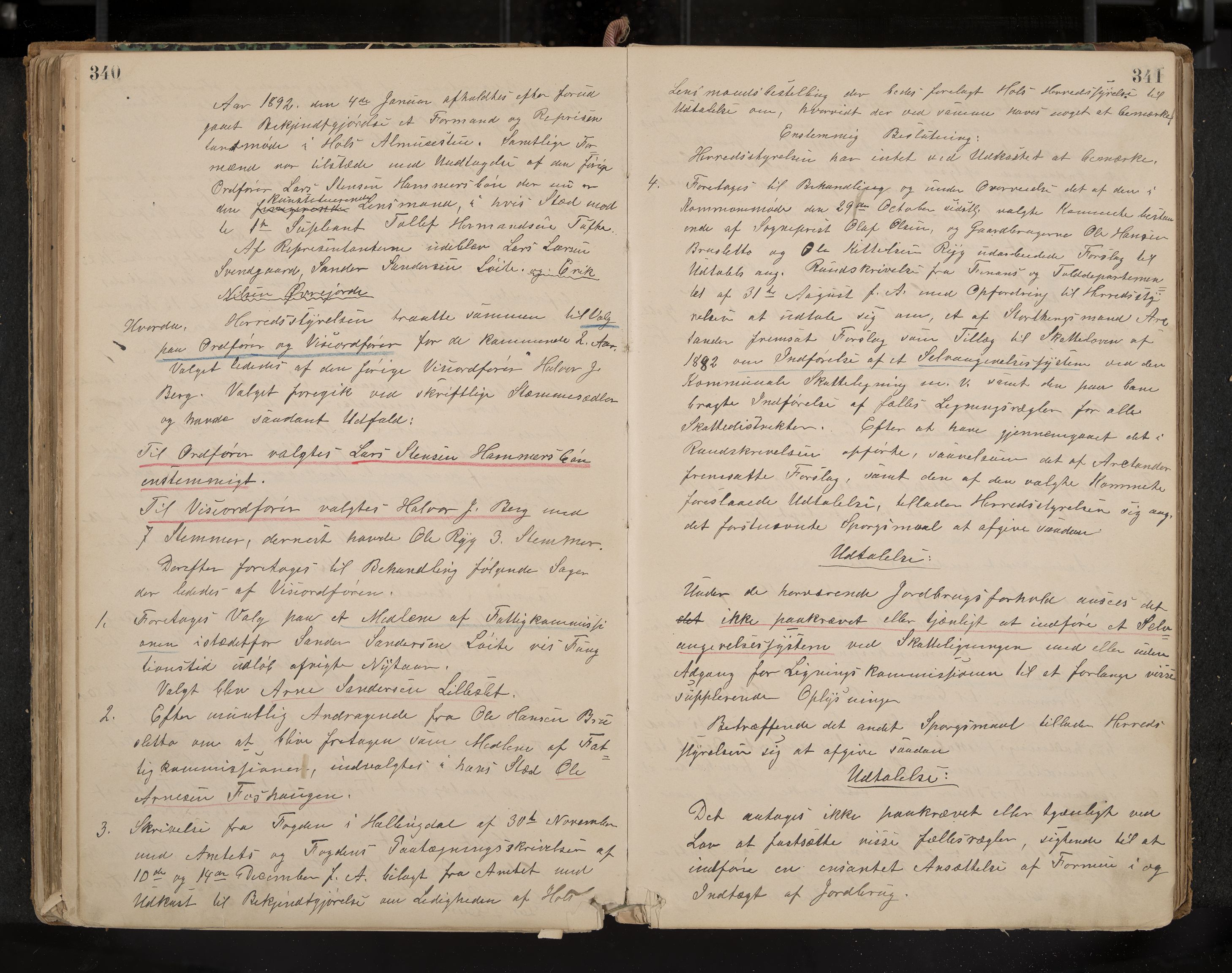 Hol formannskap og sentraladministrasjon, IKAK/0620021-1/A/L0001: Møtebok, 1877-1893, p. 340-341