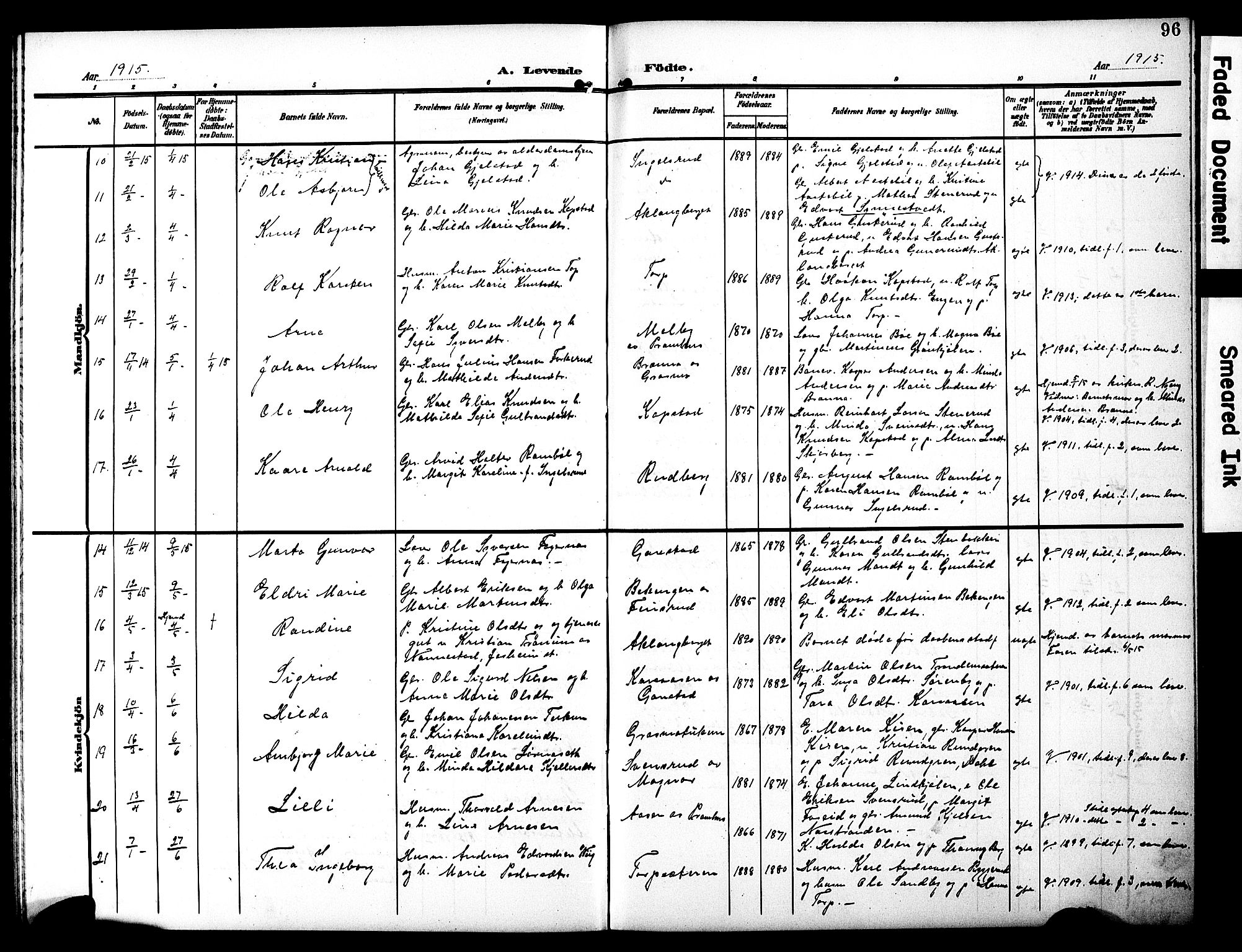 Eidskog prestekontor, AV/SAH-PREST-026/H/Ha/Hab/L0003: Parish register (copy) no. 3, 1904-1919, p. 96