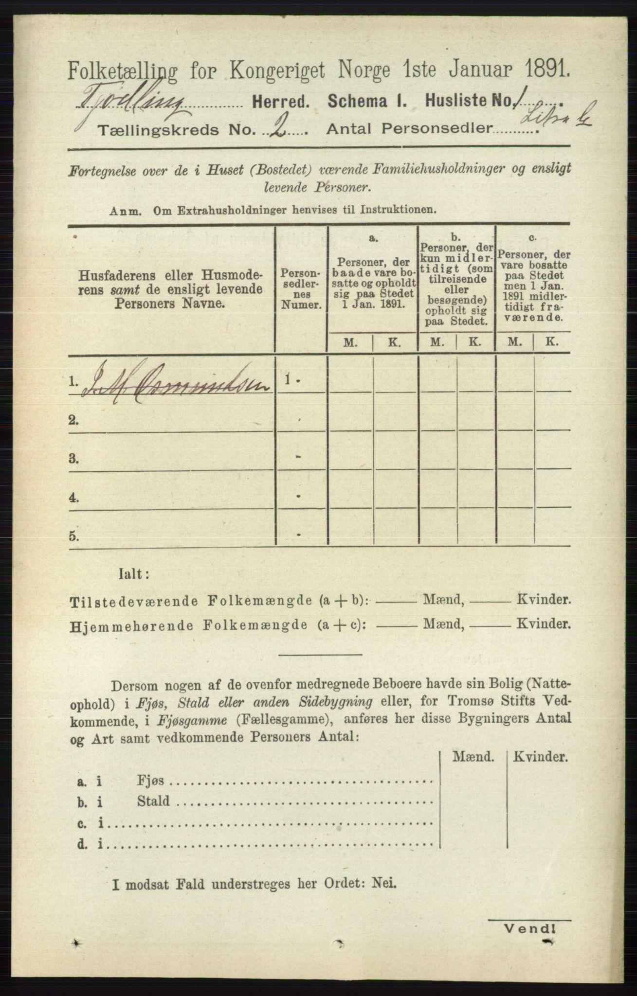 RA, 1891 census for 0725 Tjølling, 1891, p. 444