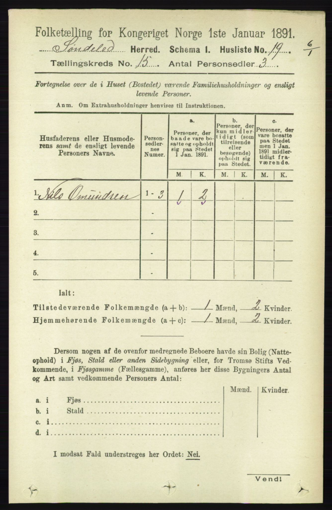 RA, 1891 census for 0913 Søndeled, 1891, p. 4322