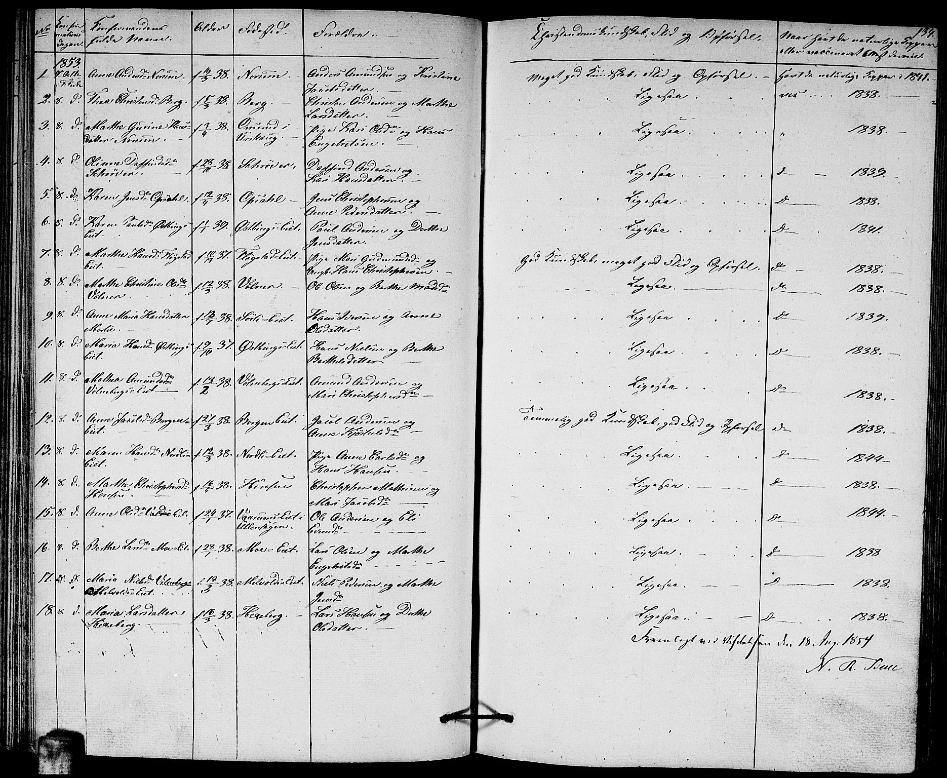 Sørum prestekontor Kirkebøker, AV/SAO-A-10303/G/Ga/L0003: Parish register (copy) no. I 3, 1846-1863, p. 134