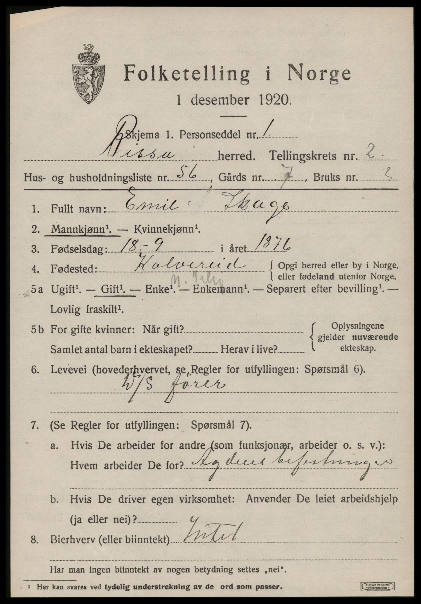 SAT, 1920 census for Rissa, 1920, p. 2333
