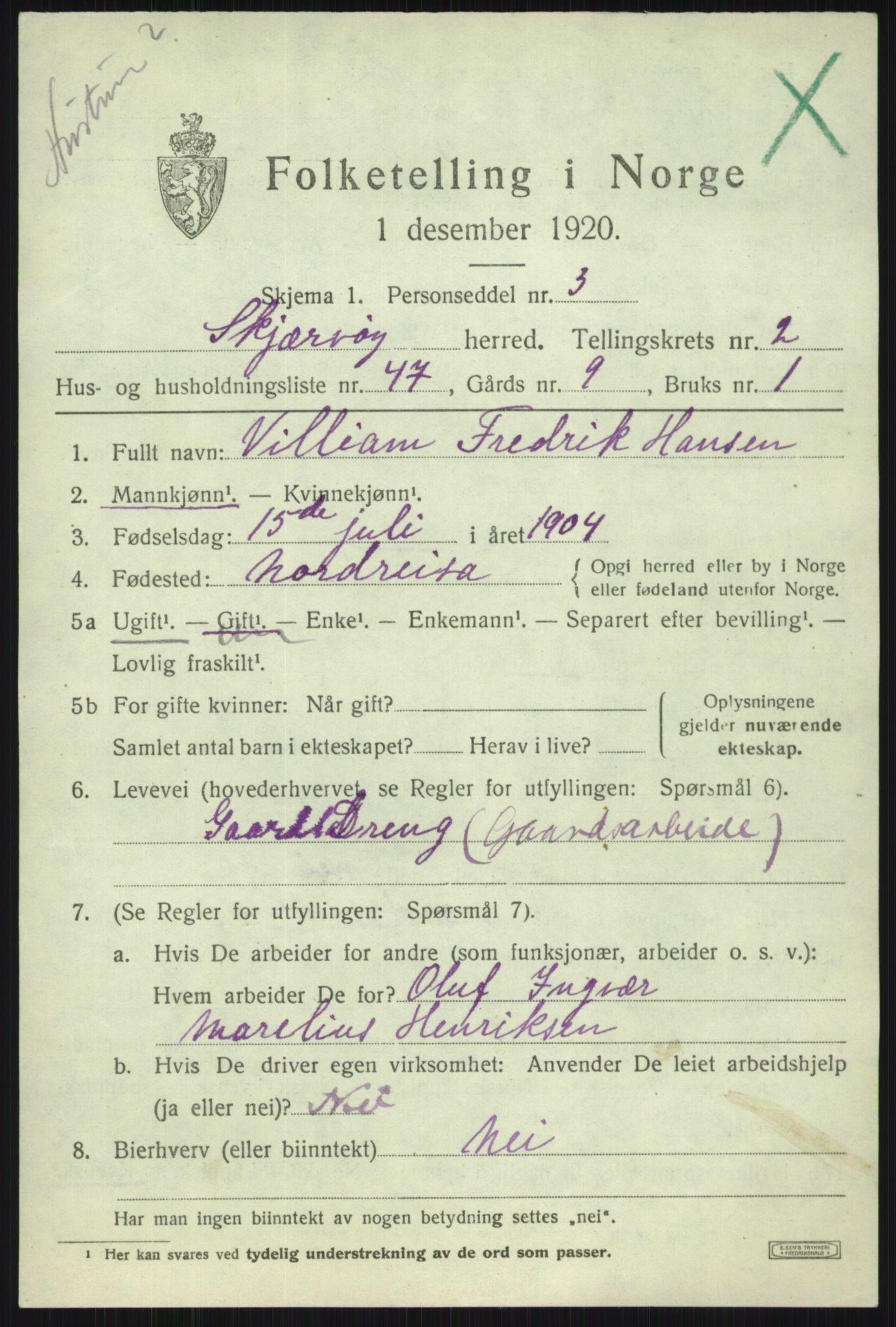 SATØ, 1920 census for Skjervøy, 1920, p. 2079