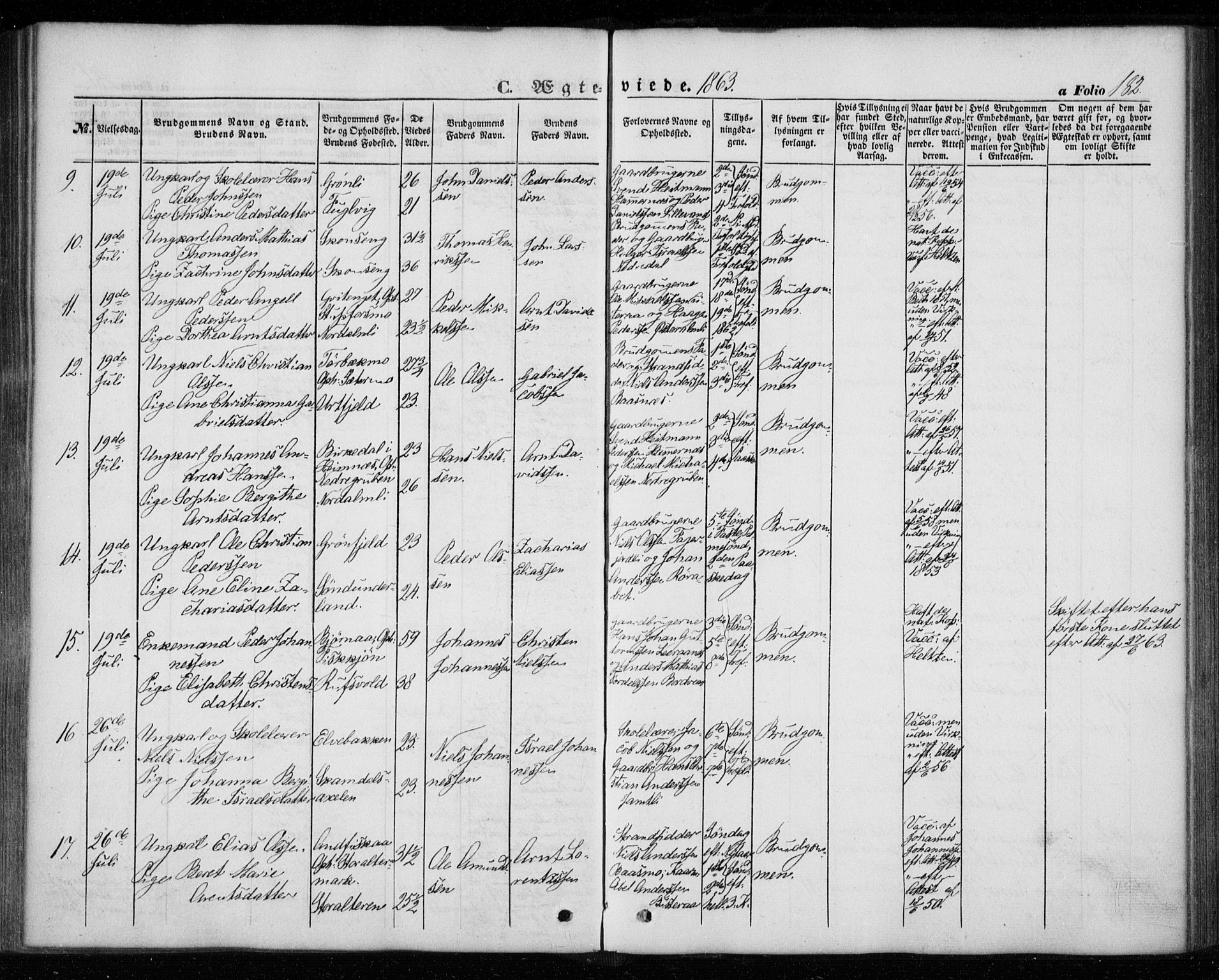 Ministerialprotokoller, klokkerbøker og fødselsregistre - Nordland, AV/SAT-A-1459/827/L0392: Parish register (official) no. 827A04, 1853-1866, p. 182