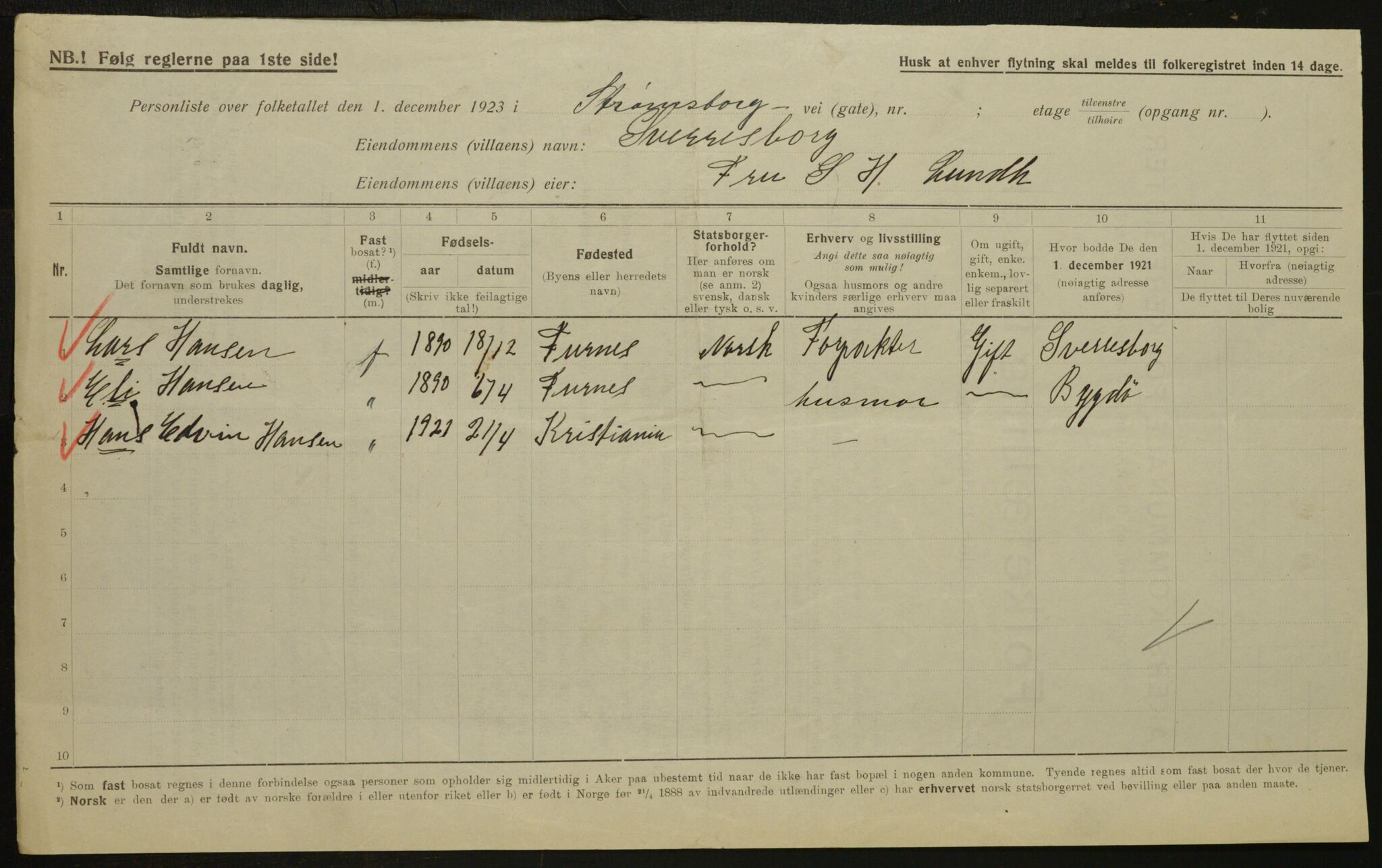 , Municipal Census 1923 for Aker, 1923, p. 5657