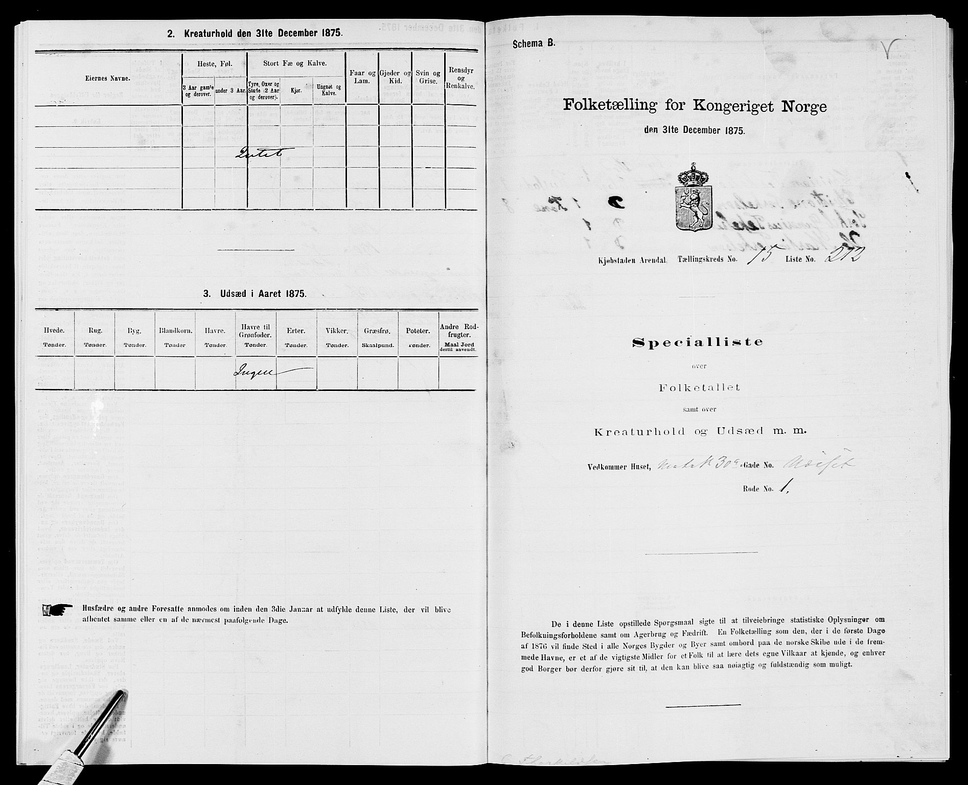 SAK, 1875 census for 0903P Arendal, 1875, p. 496