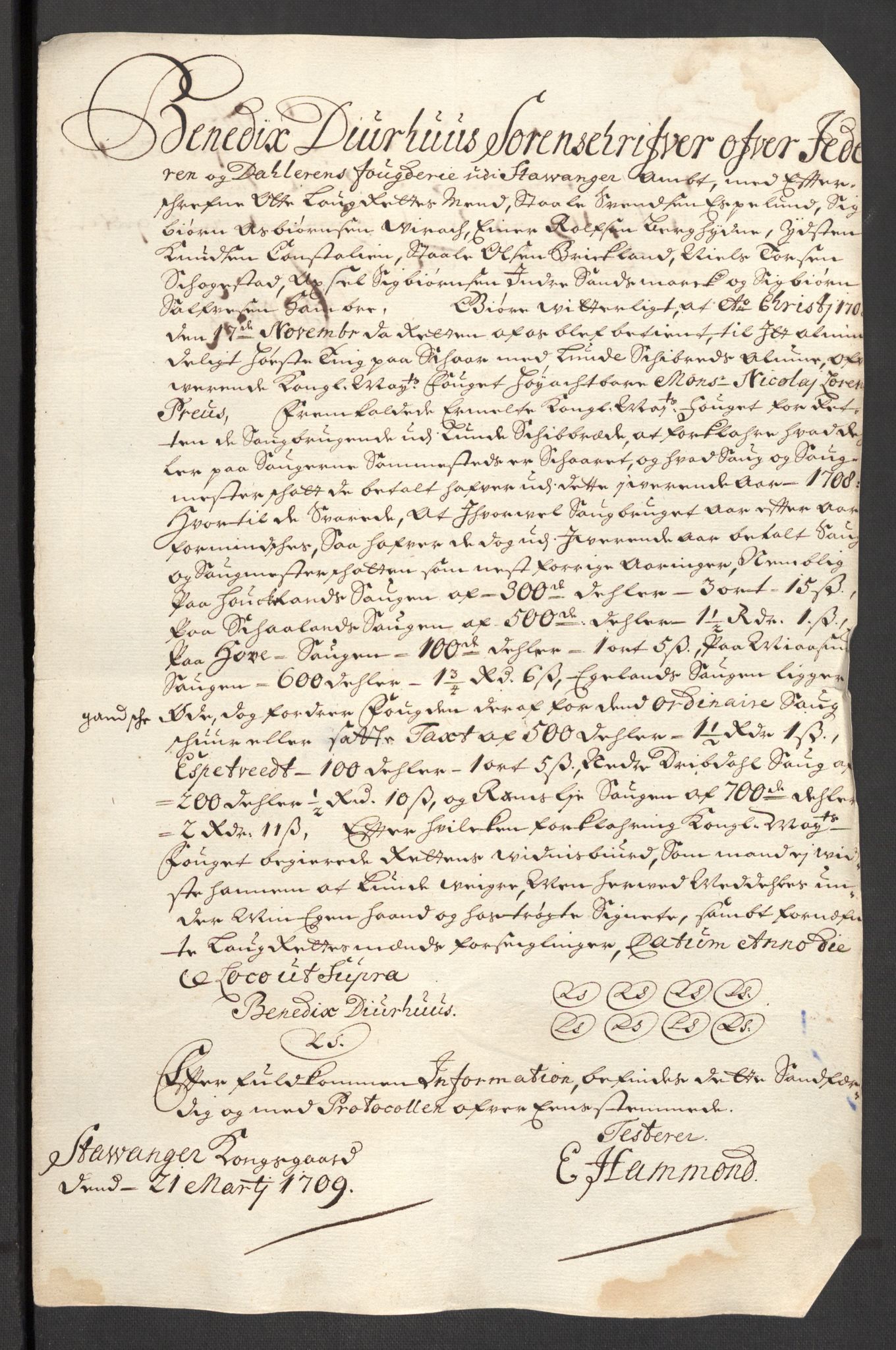 Rentekammeret inntil 1814, Reviderte regnskaper, Fogderegnskap, AV/RA-EA-4092/R46/L2733: Fogderegnskap Jæren og Dalane, 1705-1708, p. 209