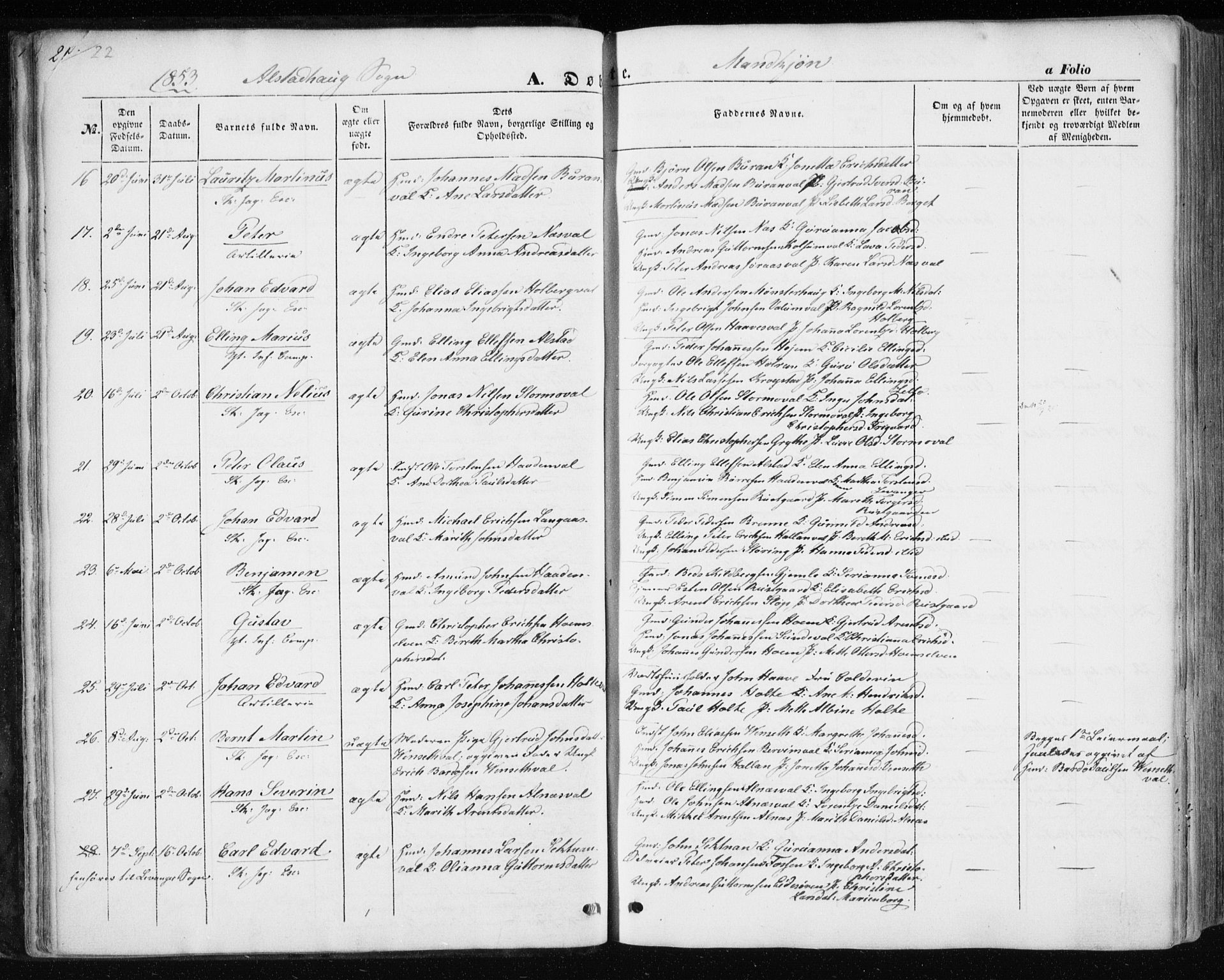 Ministerialprotokoller, klokkerbøker og fødselsregistre - Nord-Trøndelag, AV/SAT-A-1458/717/L0154: Parish register (official) no. 717A07 /1, 1850-1862, p. 22