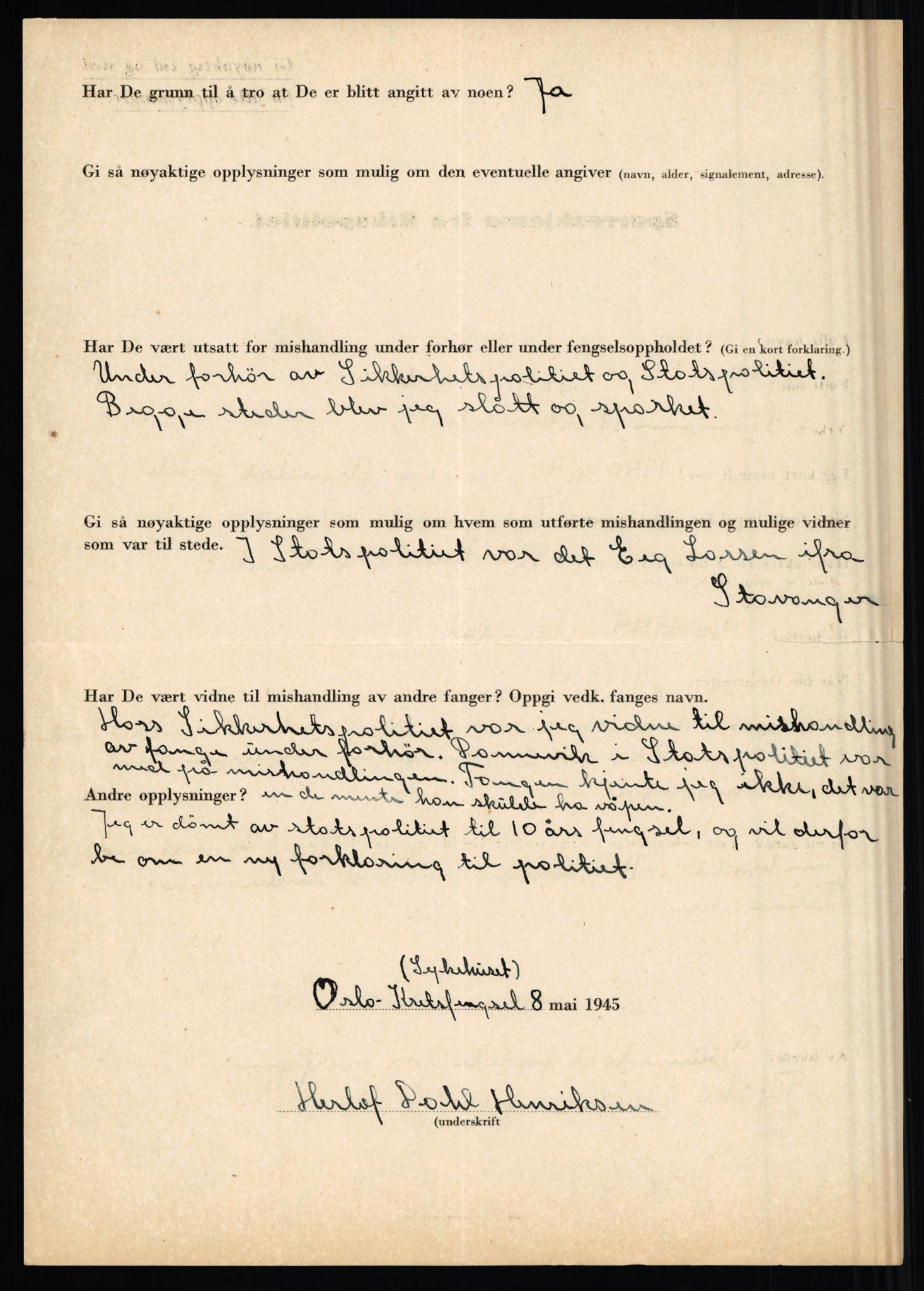 Rikspolitisjefen, AV/RA-S-1560/L/L0007: Heen, Erik C. - Iversen, Trygve, 1940-1945, p. 70