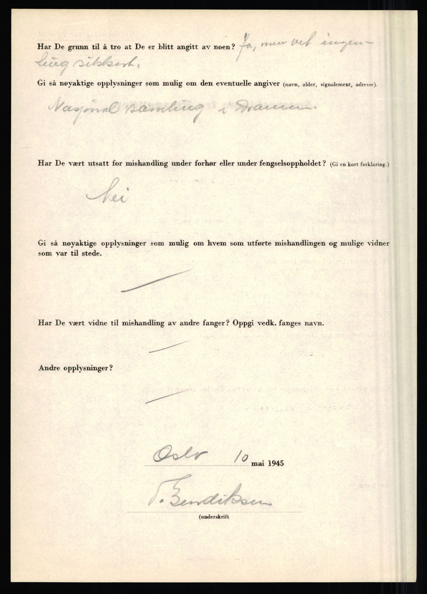 Rikspolitisjefen, AV/RA-S-1560/L/L0001: Abelseth, Rudolf - Berentsen, Odd, 1940-1945, p. 1318