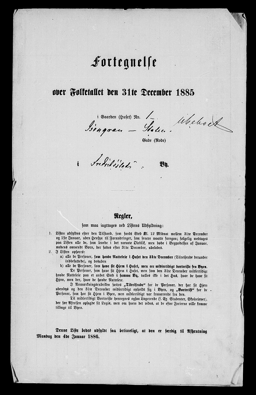 RA, 1885 census for 0103 Fredrikstad, 1885, p. 2