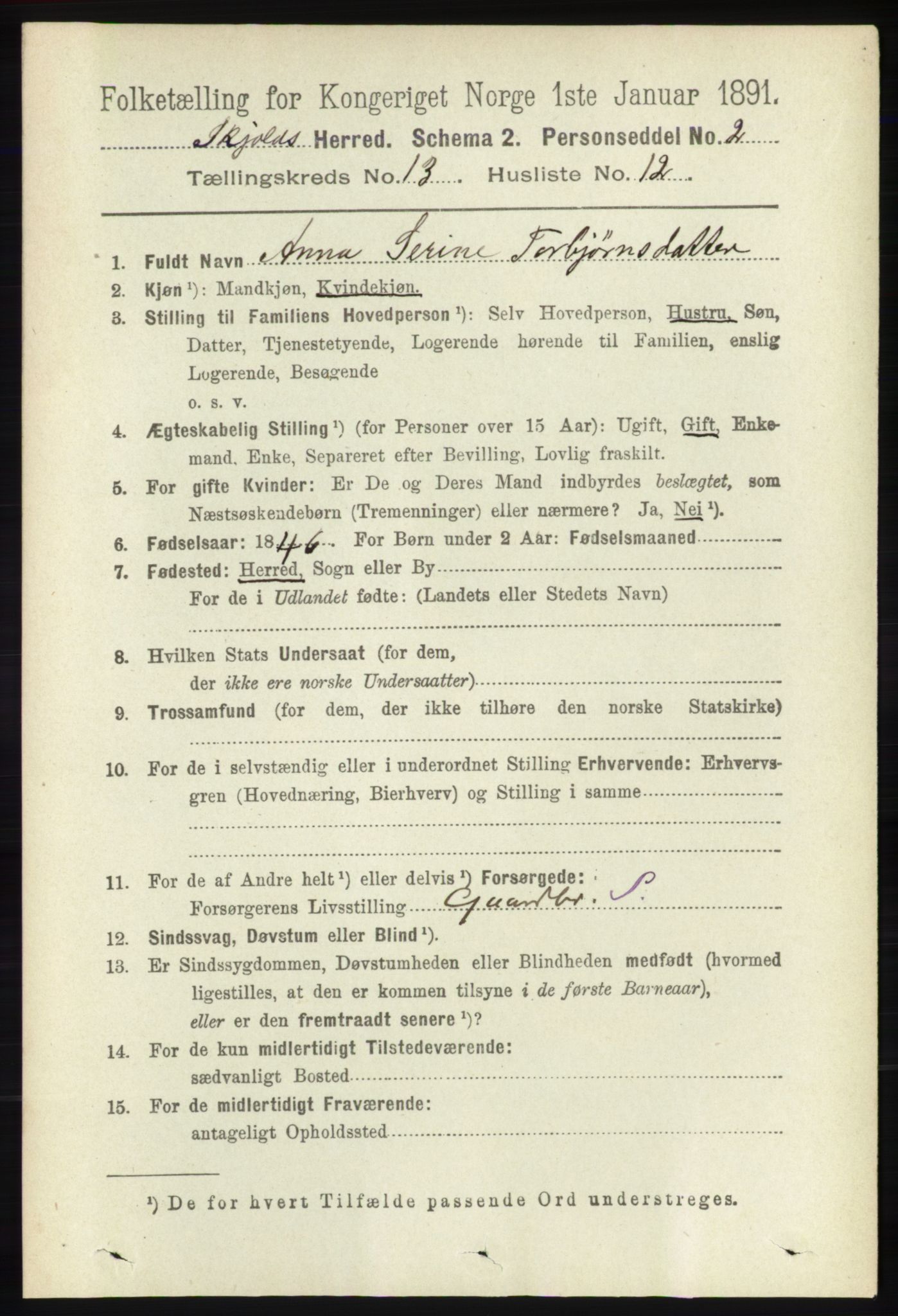 RA, 1891 census for 1154 Skjold, 1891, p. 2448