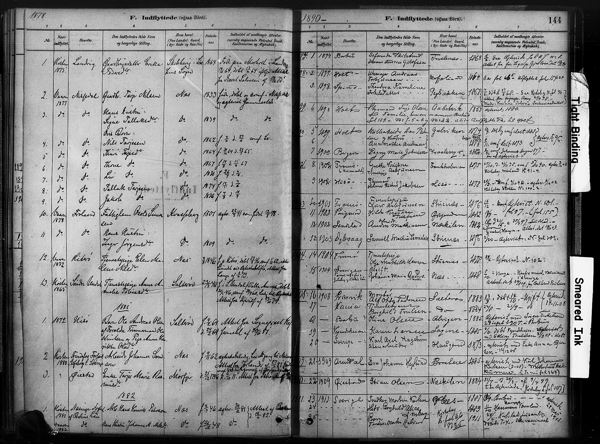Austre Moland sokneprestkontor, SAK/1111-0001/F/Fa/Fab/L0001: Parish register (official) no. A 1, 1878-1898, p. 144