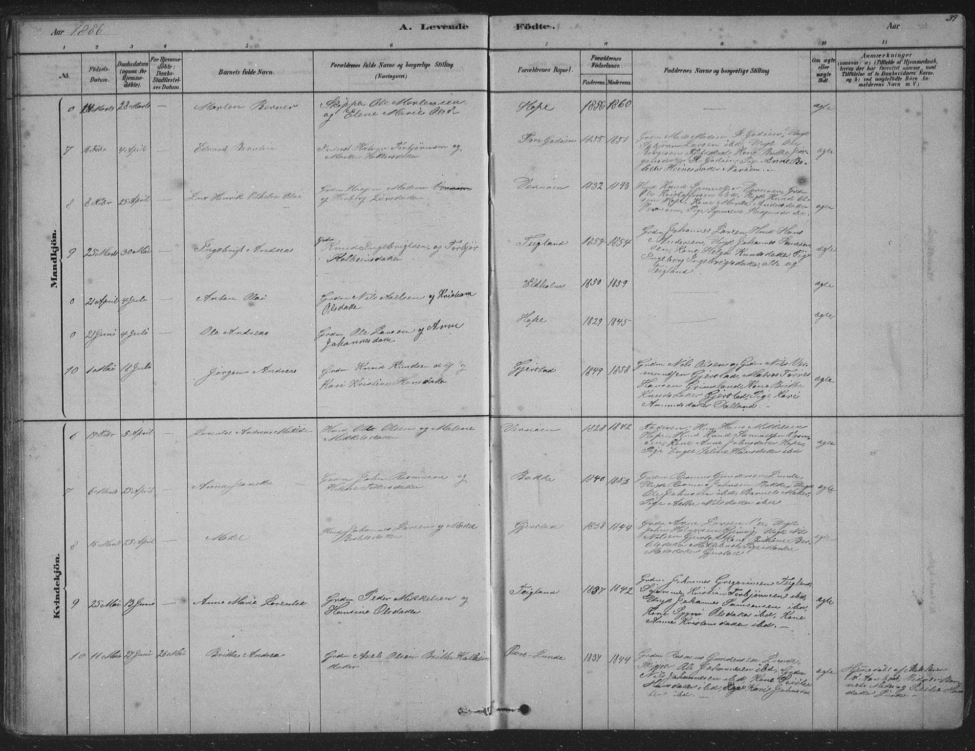 Tysnes sokneprestembete, AV/SAB-A-78601/H/Hab: Parish register (copy) no. B 2, 1878-1918, p. 39