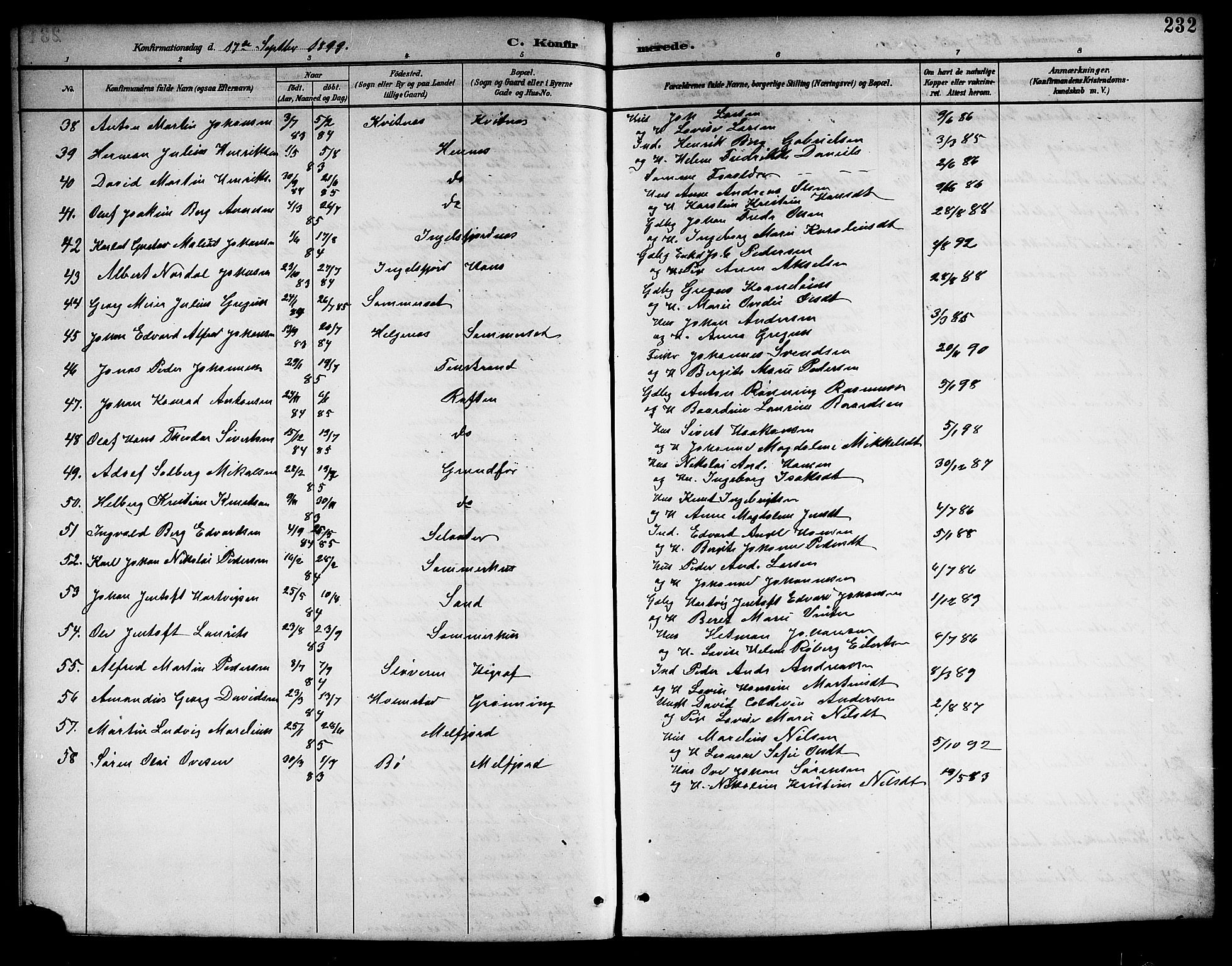 Ministerialprotokoller, klokkerbøker og fødselsregistre - Nordland, AV/SAT-A-1459/888/L1268: Parish register (copy) no. 888C06, 1891-1908, p. 232