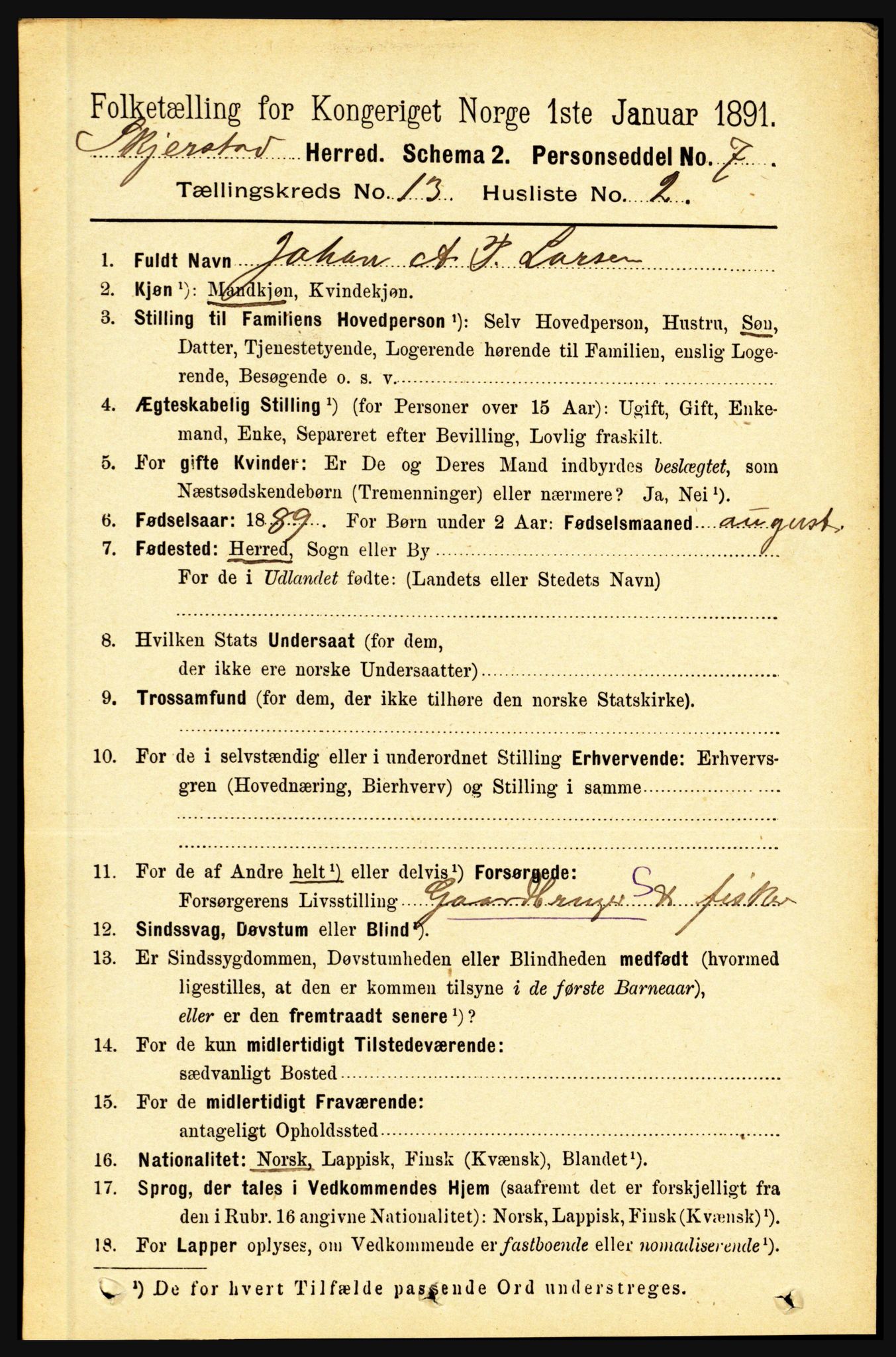 RA, 1891 census for 1842 Skjerstad, 1891, p. 4414