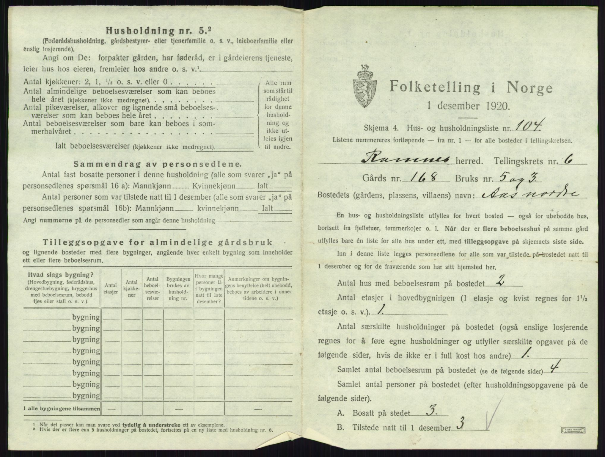 SAKO, 1920 census for Ramnes, 1920, p. 1152