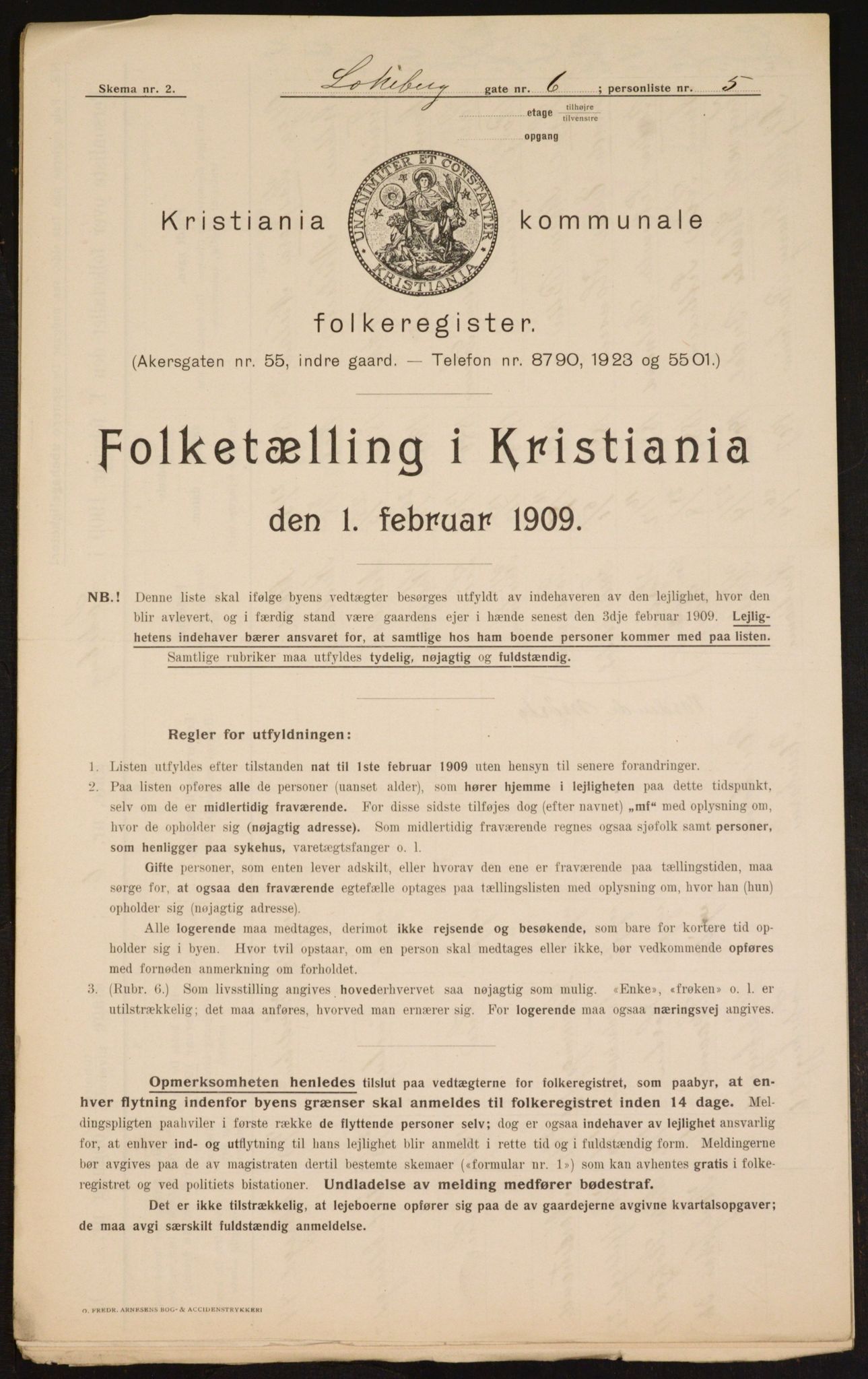 OBA, Municipal Census 1909 for Kristiania, 1909, p. 53259