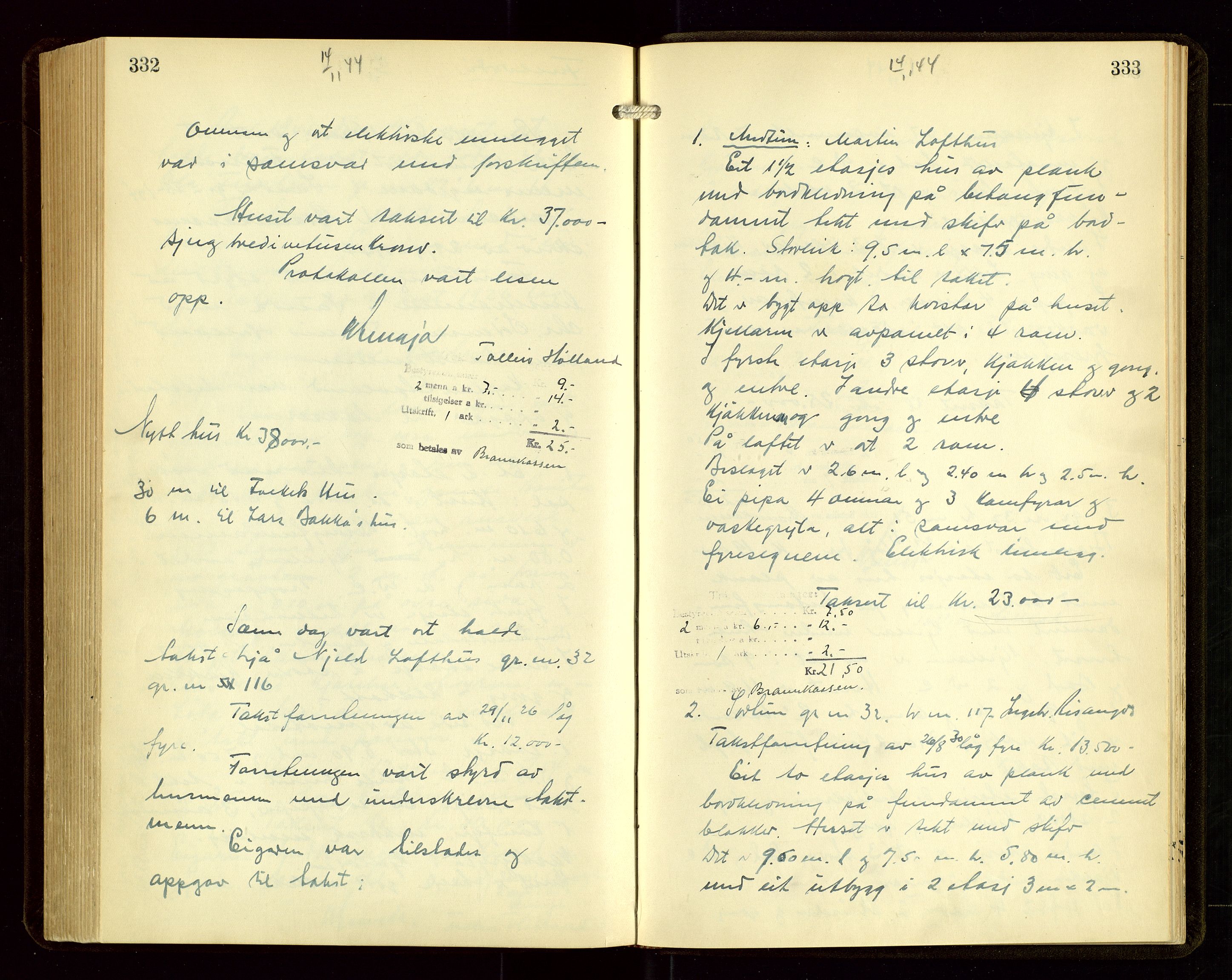 Sauda lensmannskontor, AV/SAST-A-100177/Goa/L0004: "Brandtakstprotokoll for Sauda lensmannsdistrikt", 1934-1946, p. 332-333