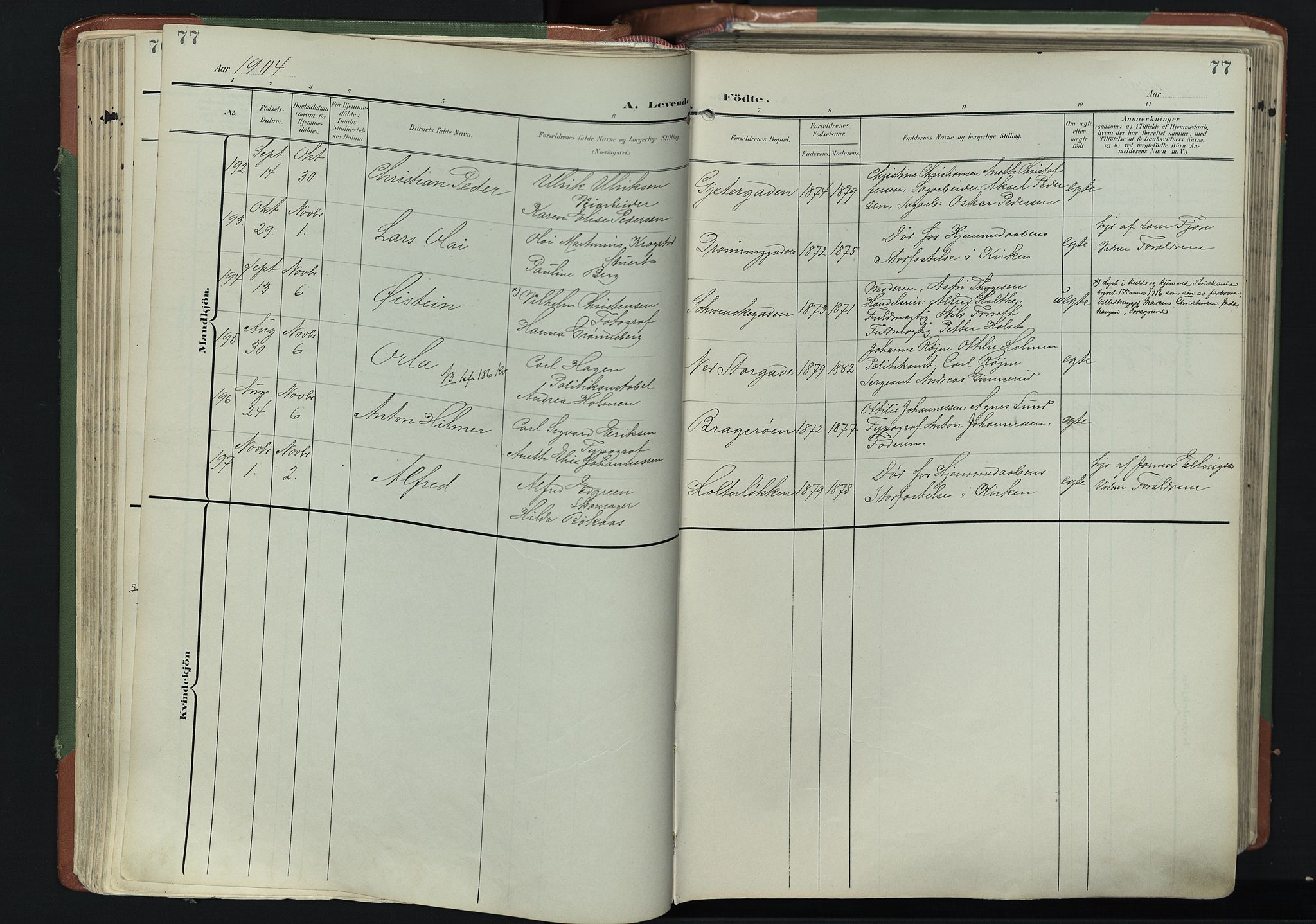 Bragernes kirkebøker, AV/SAKO-A-6/F/Fb/L0009: Parish register (official) no. II 9, 1902-1911, p. 77