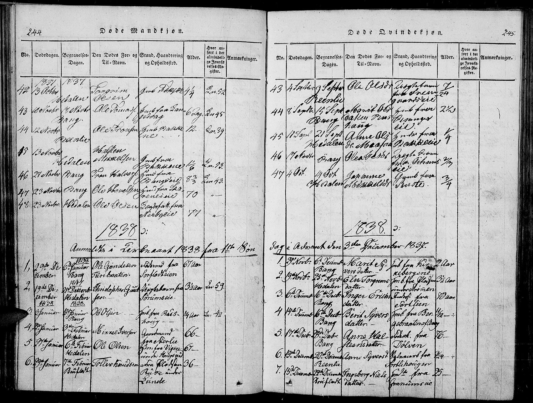 Sør-Aurdal prestekontor, SAH/PREST-128/H/Ha/Haa/L0003: Parish register (official) no. 3, 1825-1840, p. 244-245