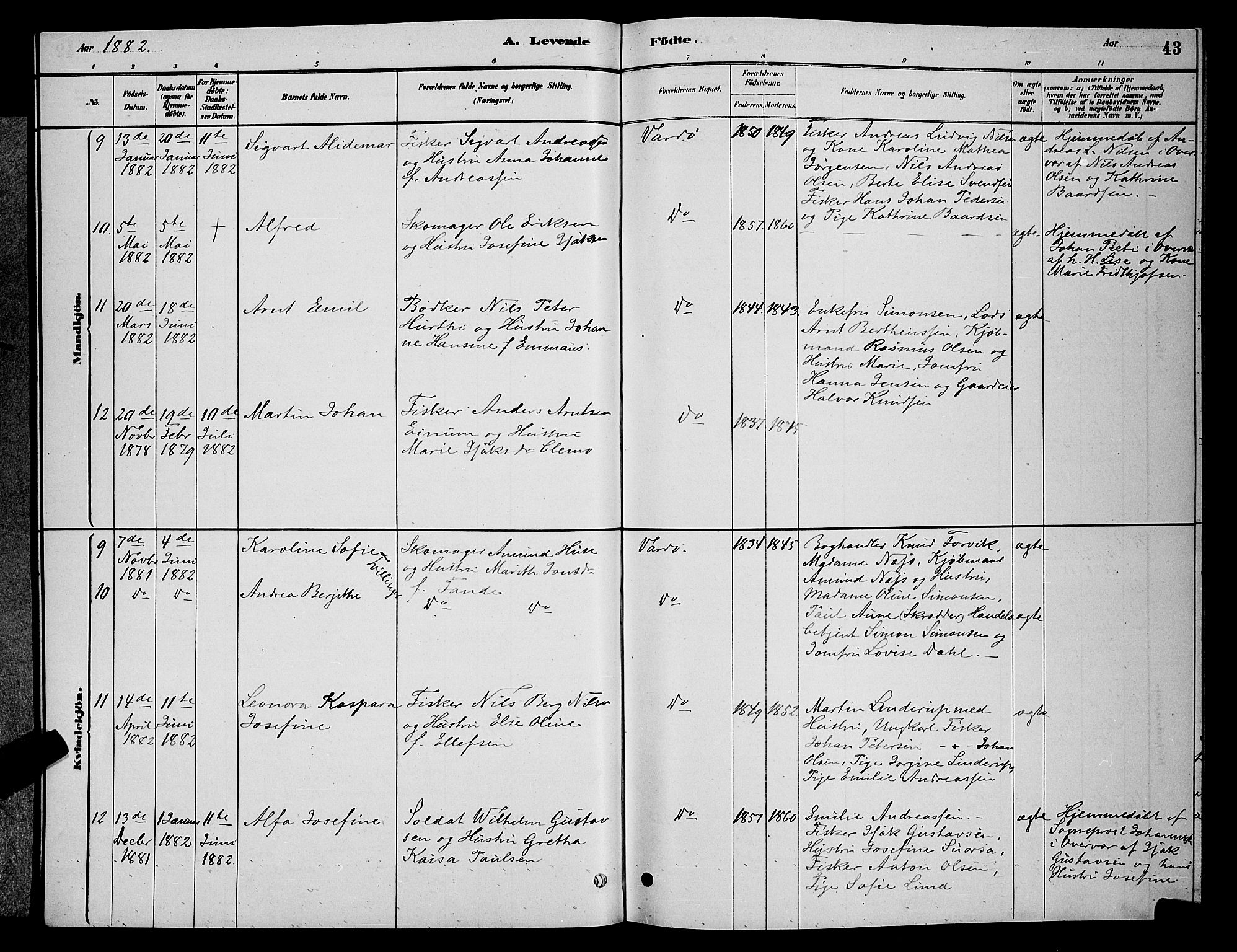 Vardø sokneprestkontor, AV/SATØ-S-1332/H/Hb/L0004klokker: Parish register (copy) no. 4, 1879-1887, p. 43