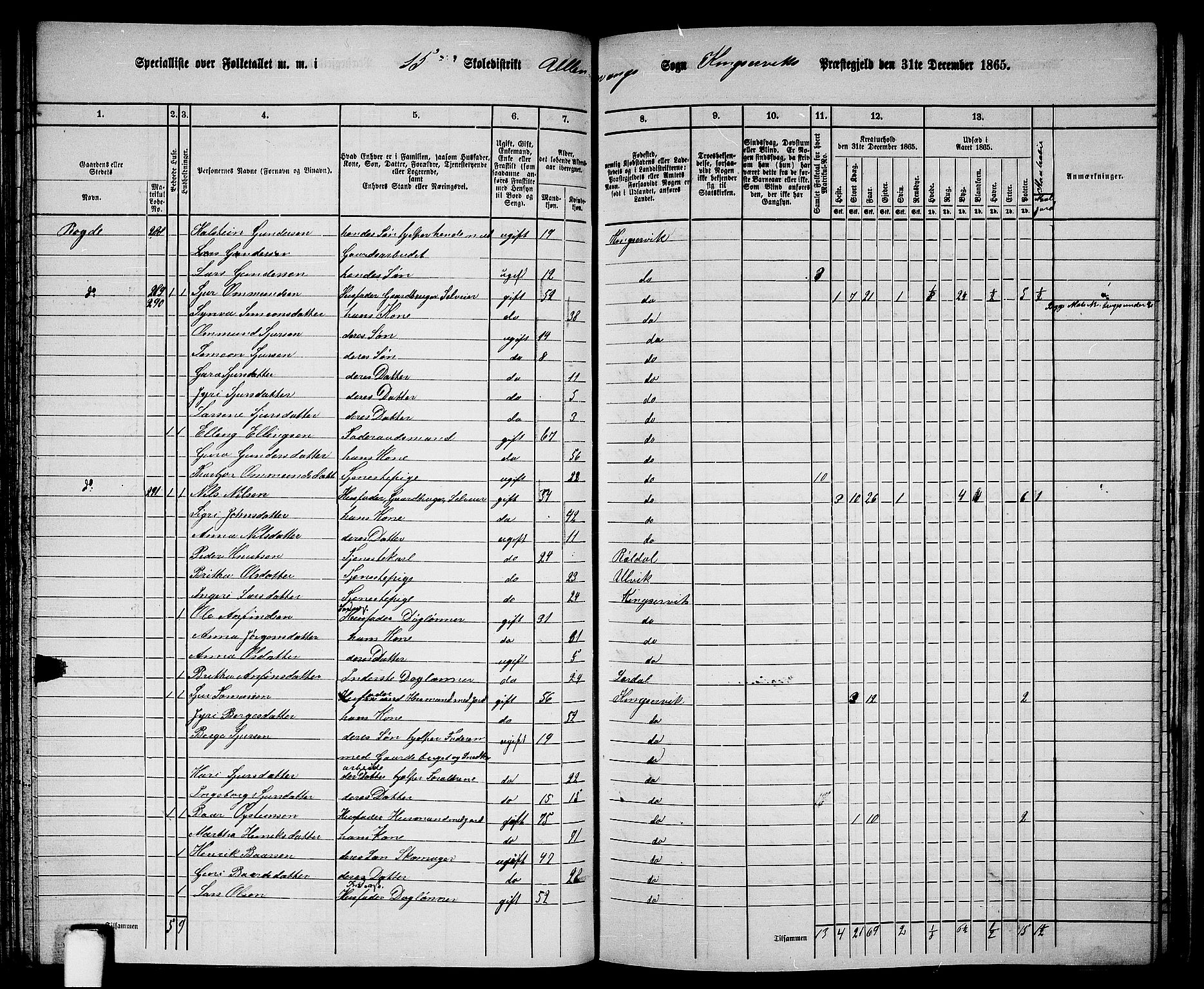 RA, 1865 census for Kinsarvik, 1865, p. 117