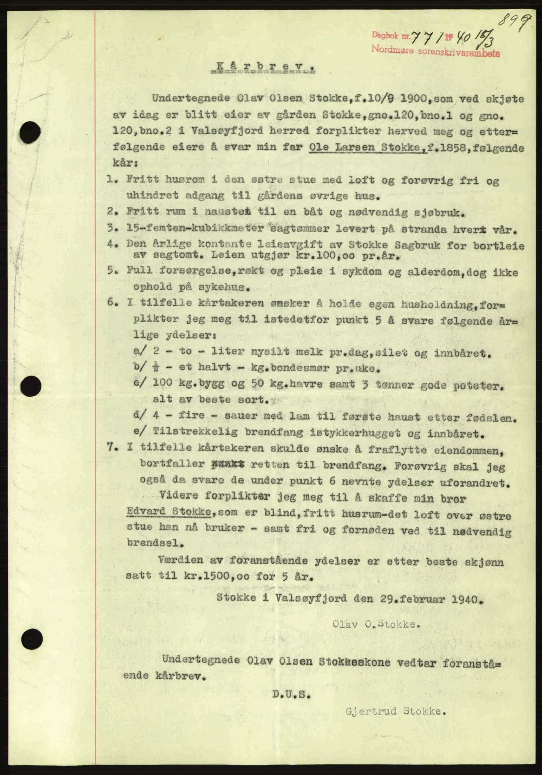 Nordmøre sorenskriveri, AV/SAT-A-4132/1/2/2Ca: Mortgage book no. B86, 1939-1940, Diary no: : 771/1940