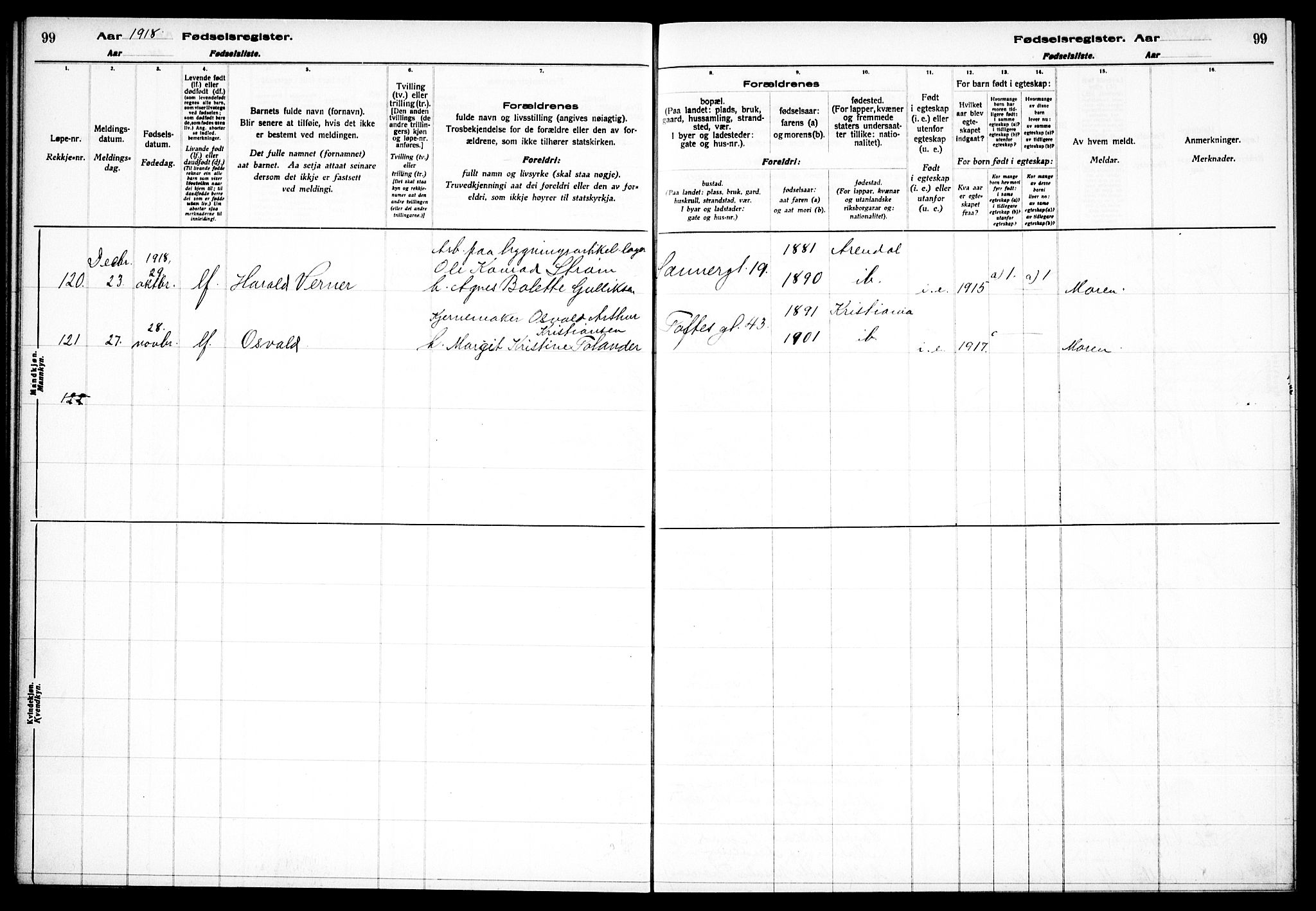 Paulus prestekontor Kirkebøker, AV/SAO-A-10871/J/Ja/L0001: Birth register no. 1, 1916-1923, p. 99