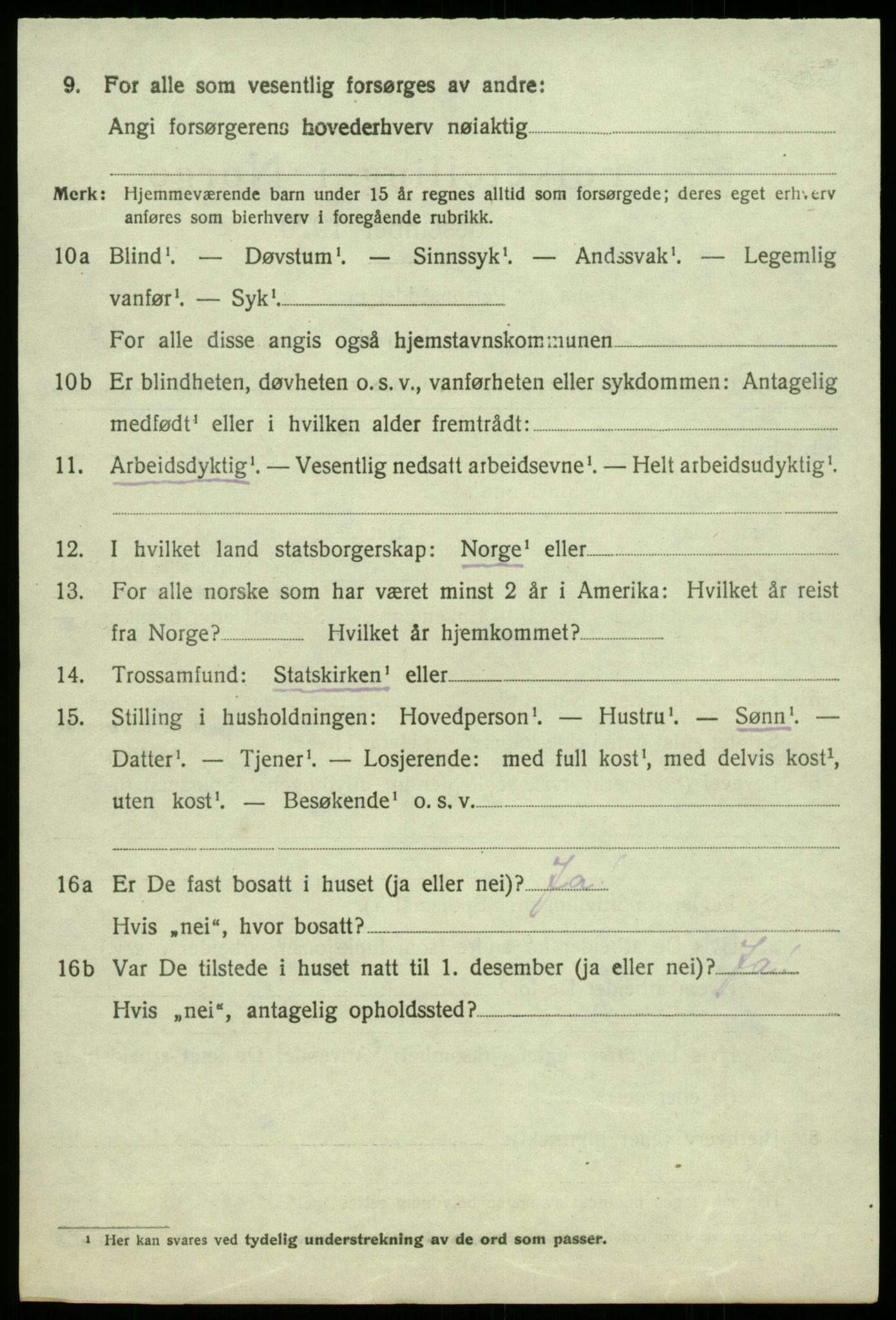 SAB, 1920 census for Kvam, 1920, p. 9854