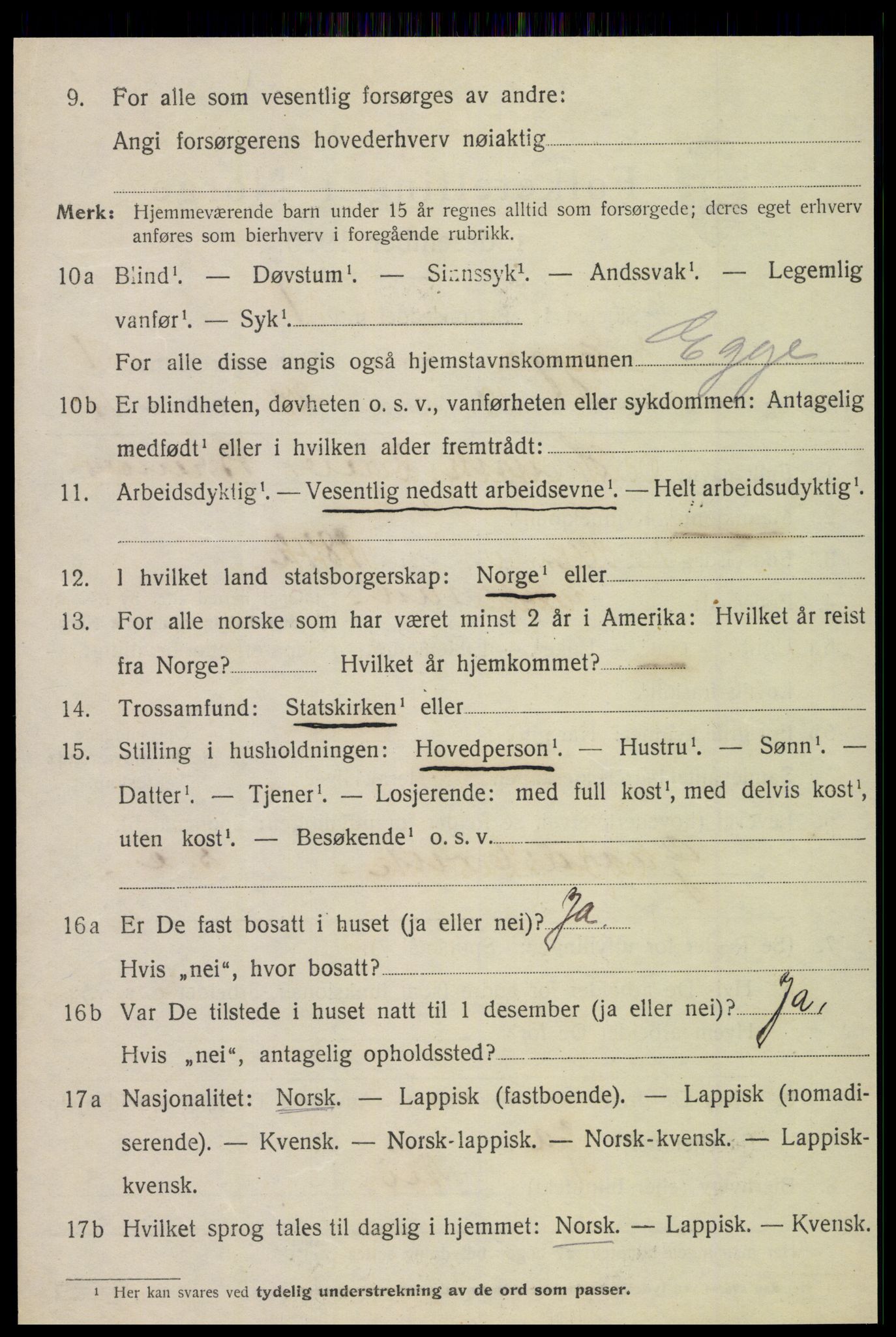 SAT, 1920 census for Egge, 1920, p. 585