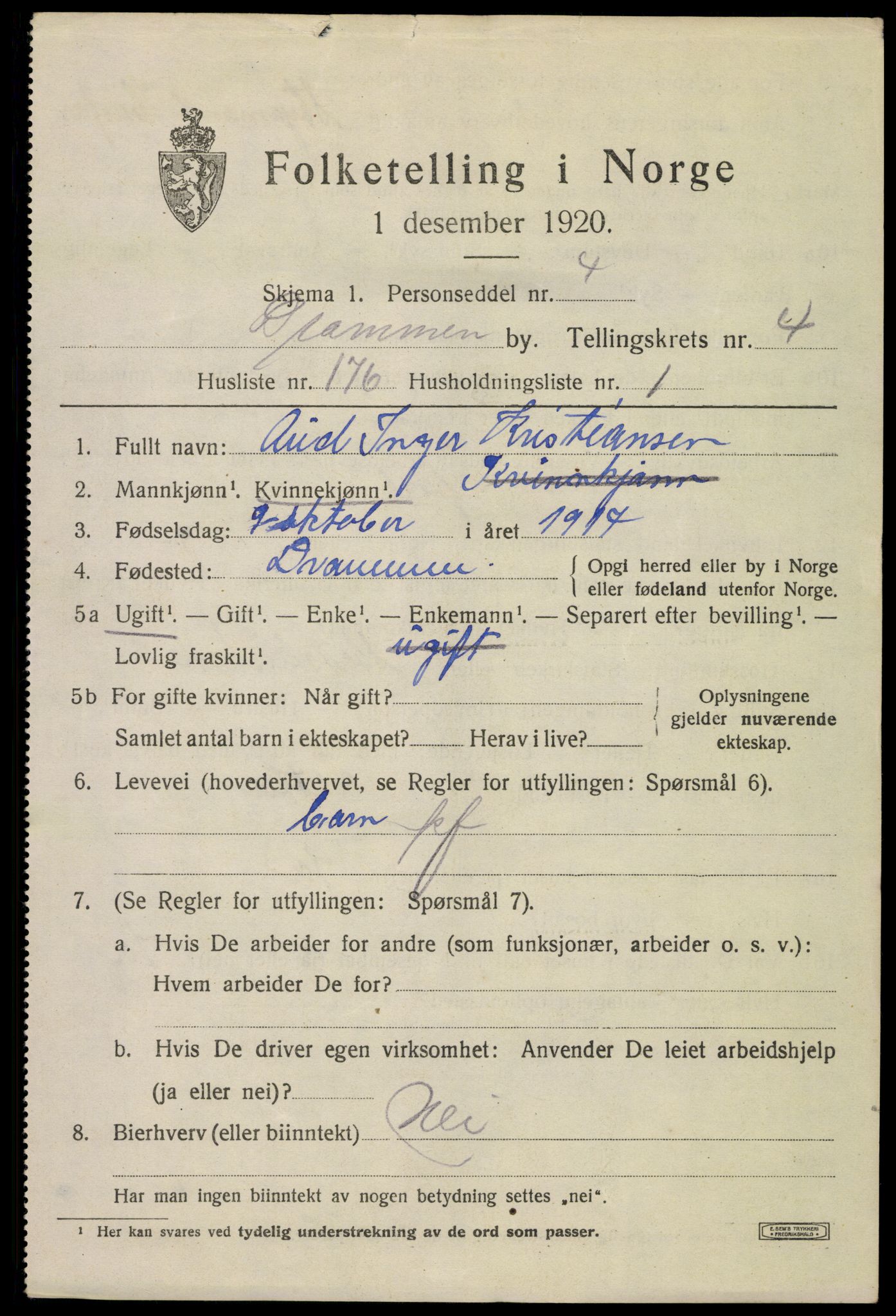 SAKO, 1920 census for Drammen, 1920, p. 36231