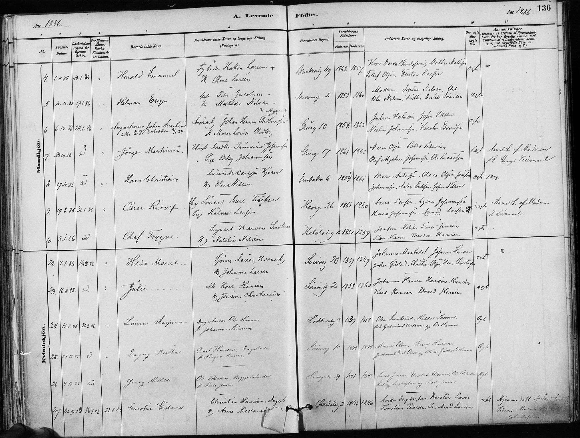 Kampen prestekontor Kirkebøker, AV/SAO-A-10853/F/Fa/L0001: Parish register (official) no. I 1, 1880-1886, p. 136