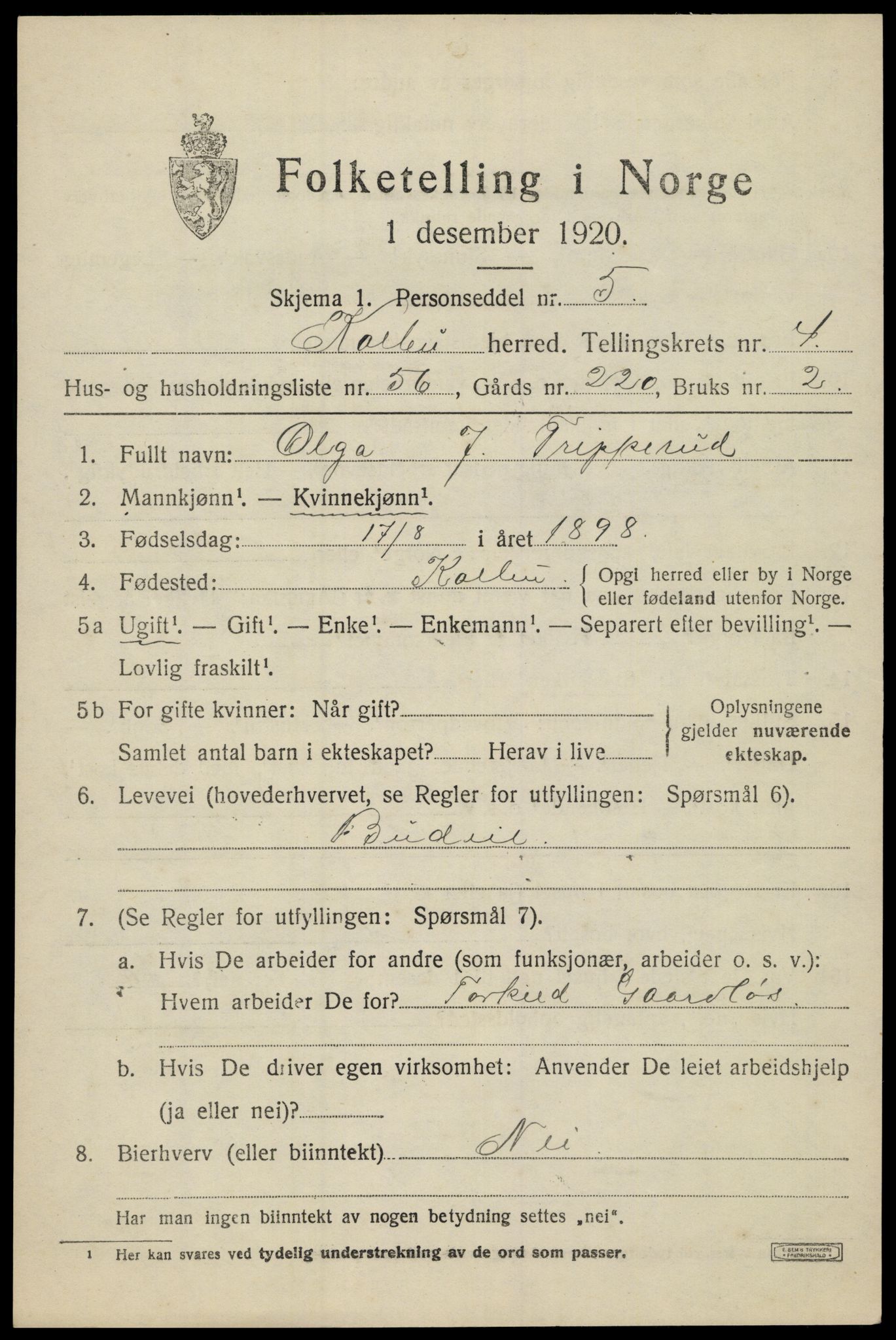 SAH, 1920 census for Kolbu, 1920, p. 3720