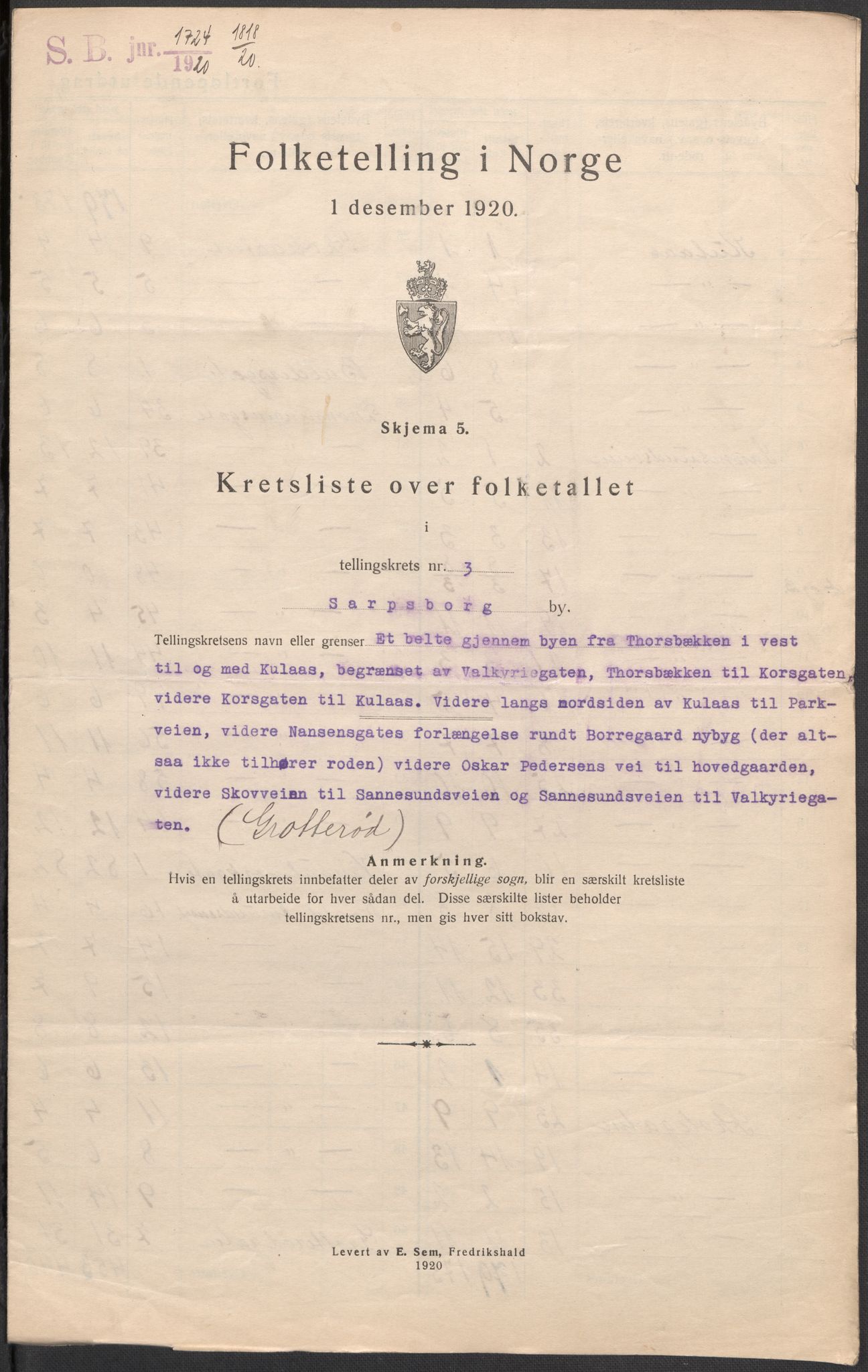 SAO, 1920 census for Sarpsborg, 1920, p. 10