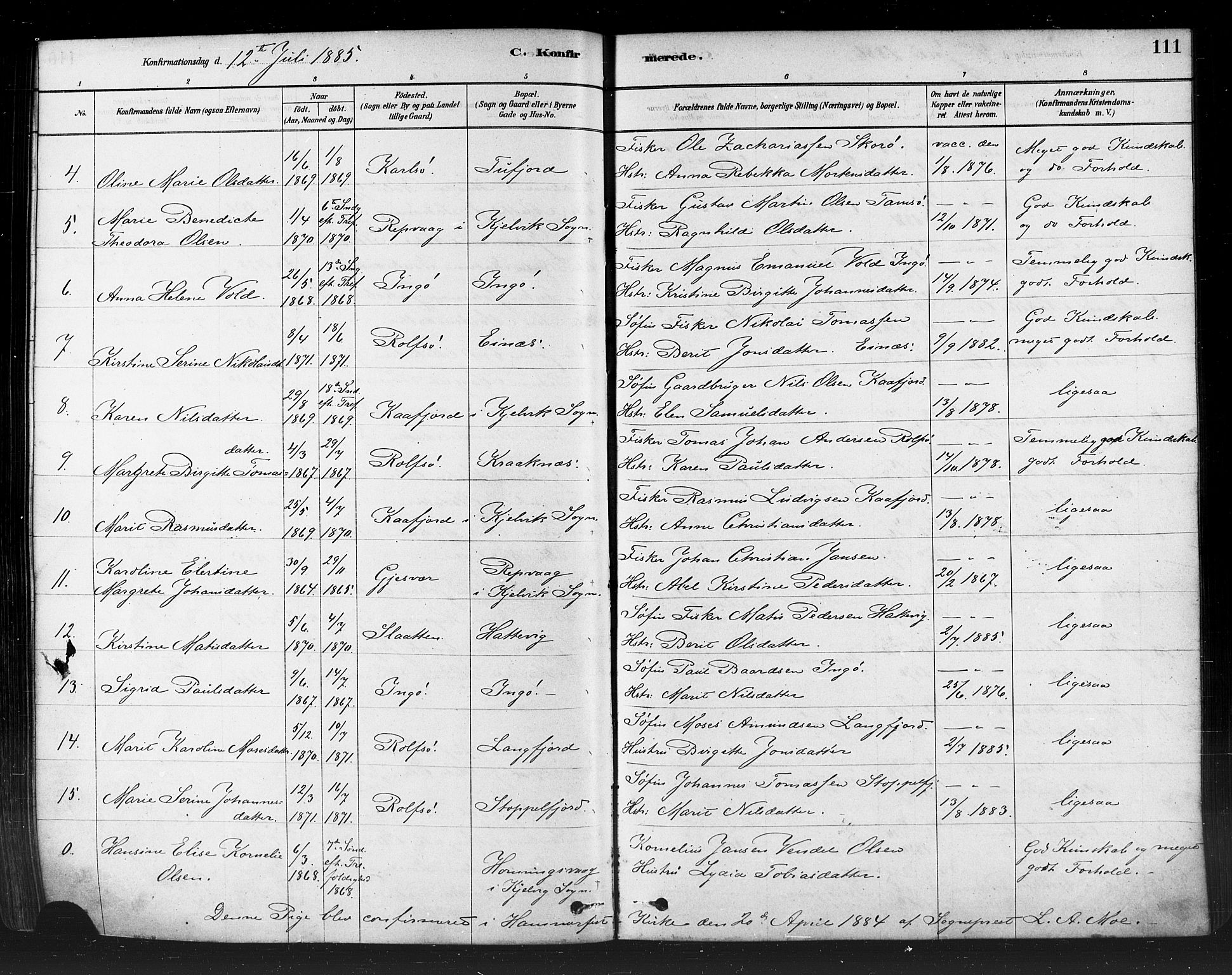 Måsøy sokneprestkontor, AV/SATØ-S-1348/H/Ha/L0004kirke: Parish register (official) no. 4, 1878-1891, p. 111