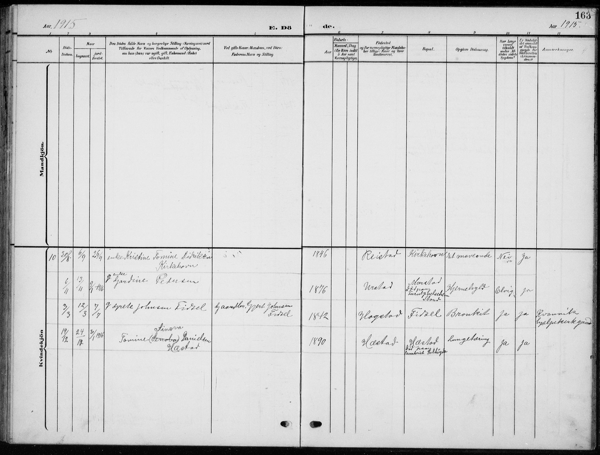 Flekkefjord sokneprestkontor, AV/SAK-1111-0012/F/Fb/Fbb/L0005: Parish register (copy) no. B 5, 1908-1927, p. 163