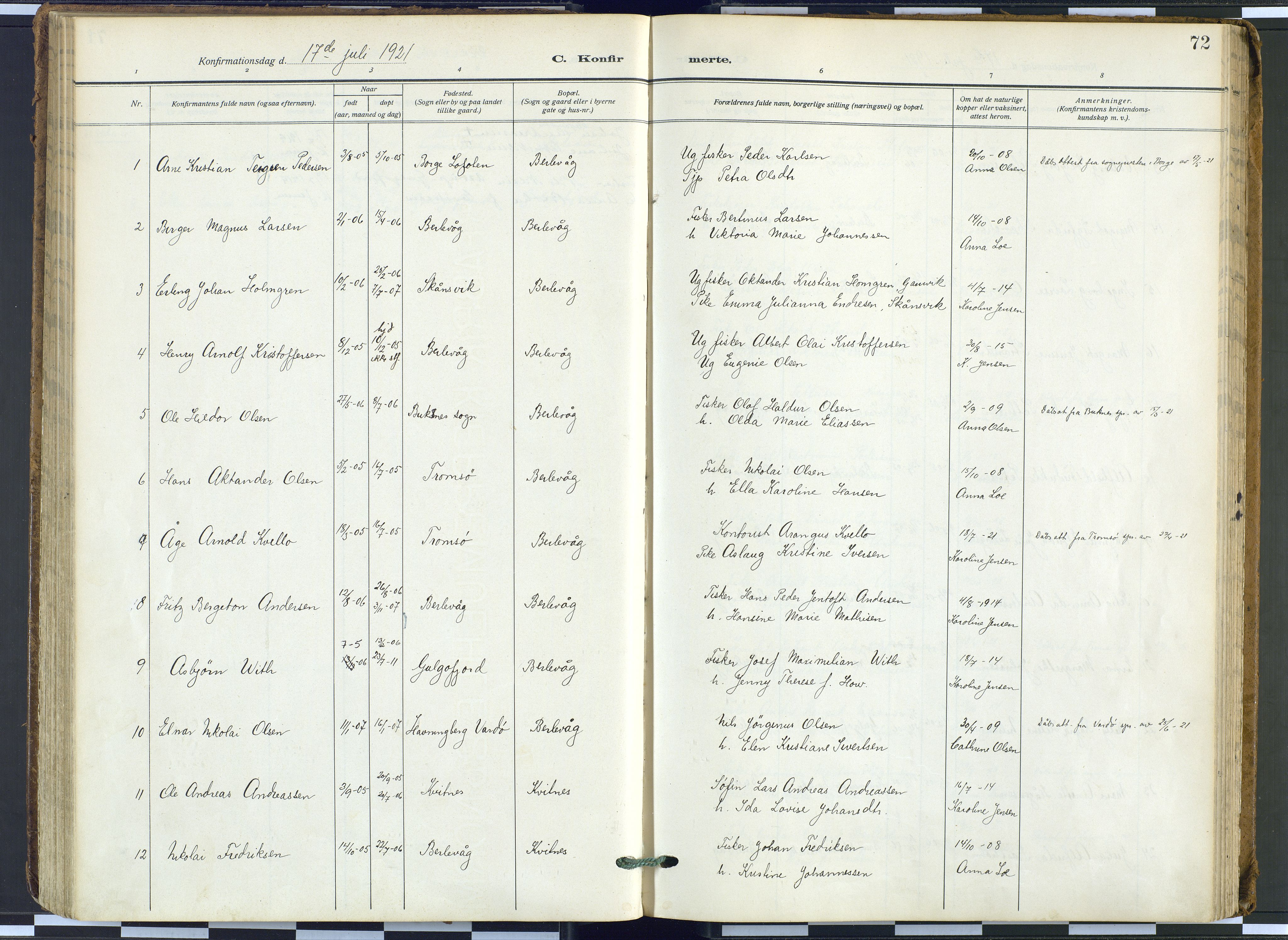 Tana sokneprestkontor, SATØ/S-1334/H/Ha: Parish register (official) no. 9, 1914-1930, p. 72